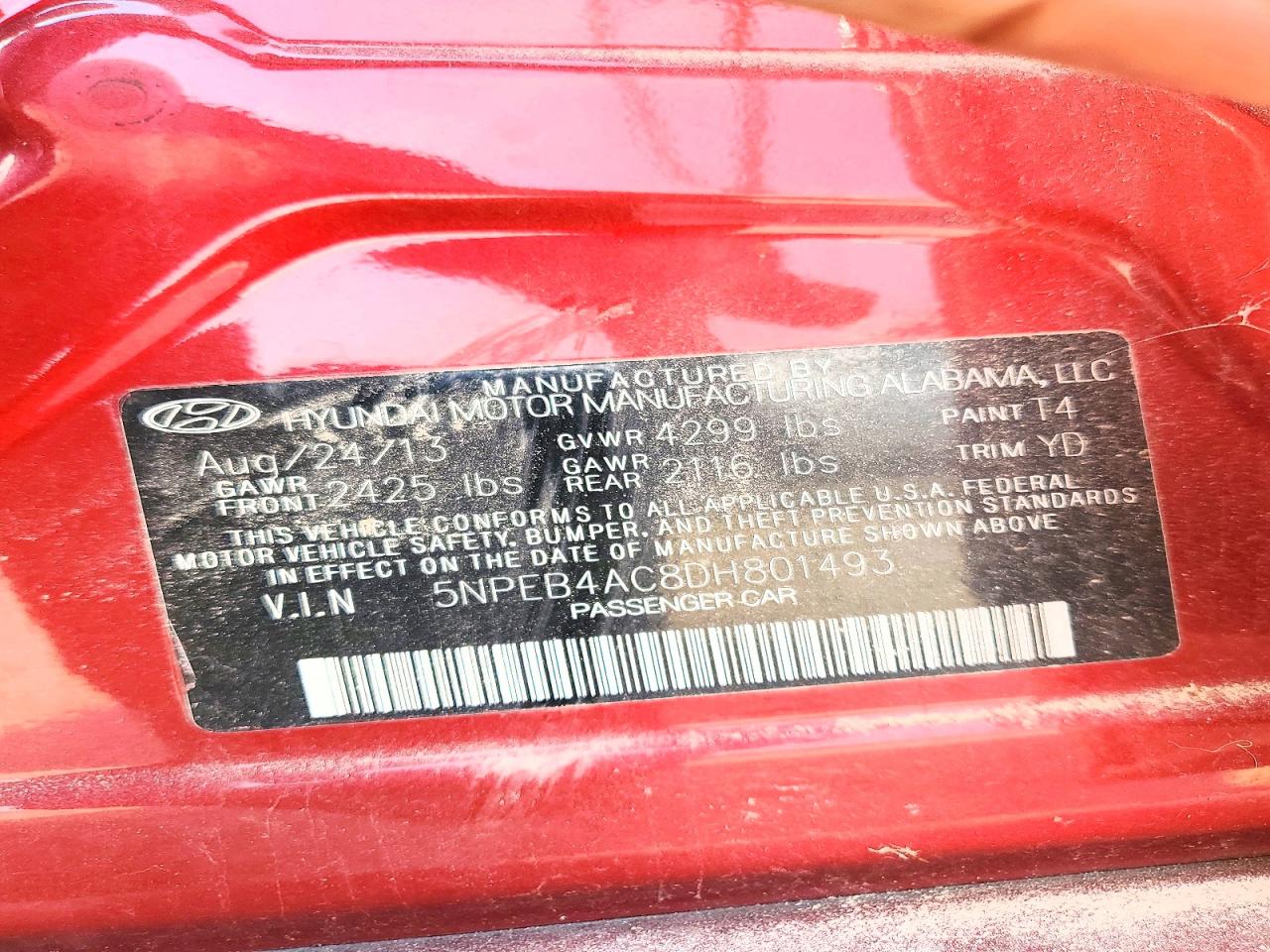 2013 Hyundai Sonata Gls Red vin: 5NPEB4AC8DH801493