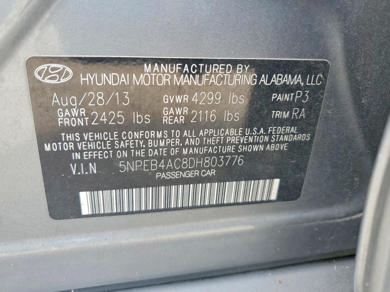2013 Hyundai Sonata Gls Gray vin: 5NPEB4AC8DH803776