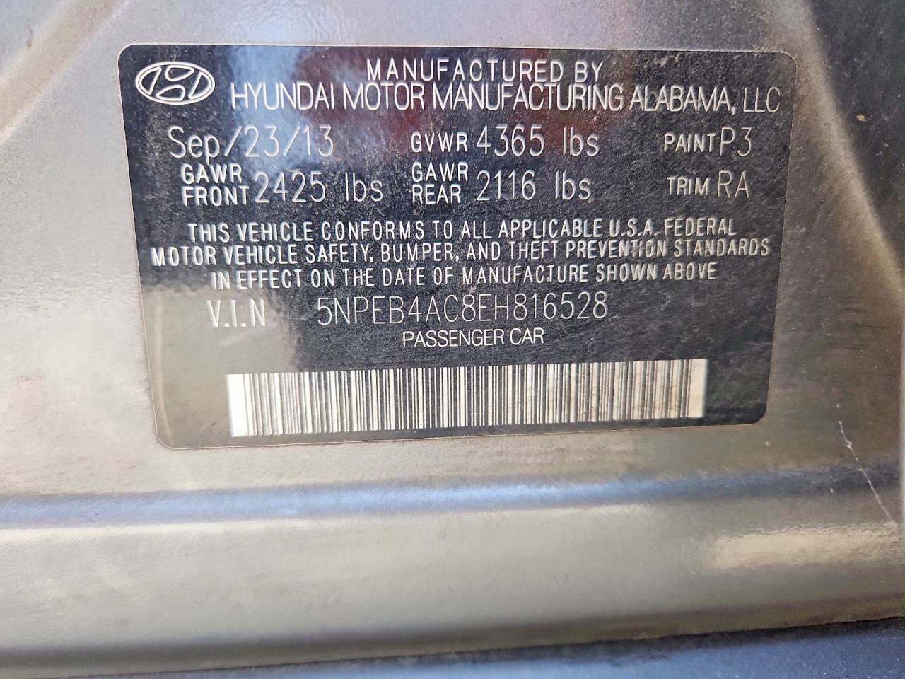 2014 Hyundai Sonata Gls Серый vin: 5NPEB4AC8EH816528
