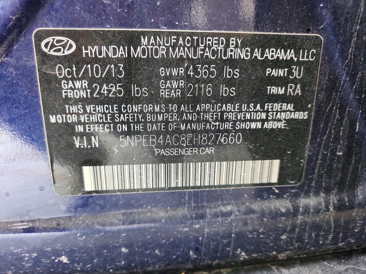 2014 Hyundai Sonata Gls Blue vin: 5NPEB4AC8EH827660