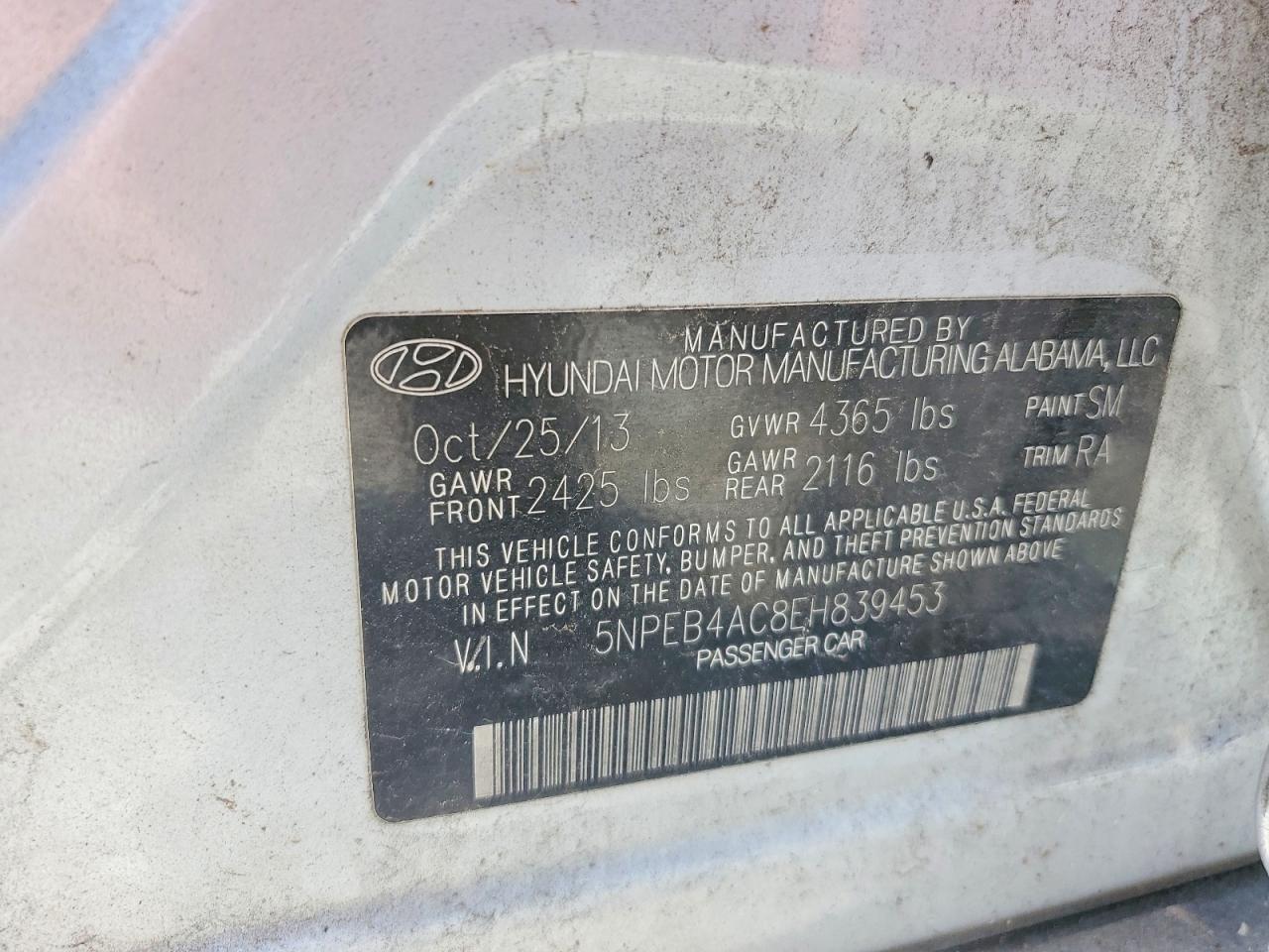 2014 Hyundai Sonata Gls Silver vin: 5NPEB4AC8EH839453