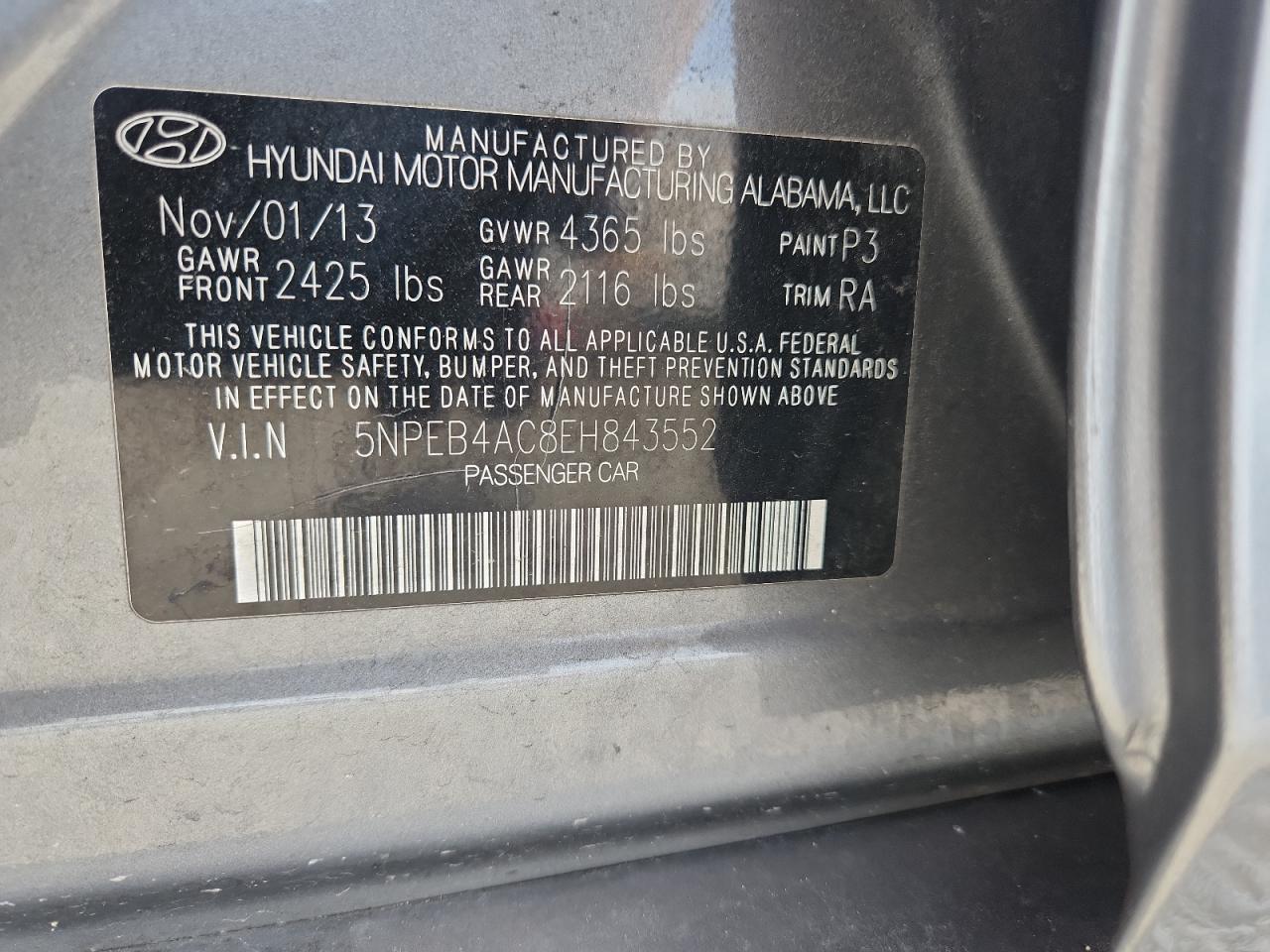 2014 Hyundai Sonata Gls Gray vin: 5NPEB4AC8EH843552