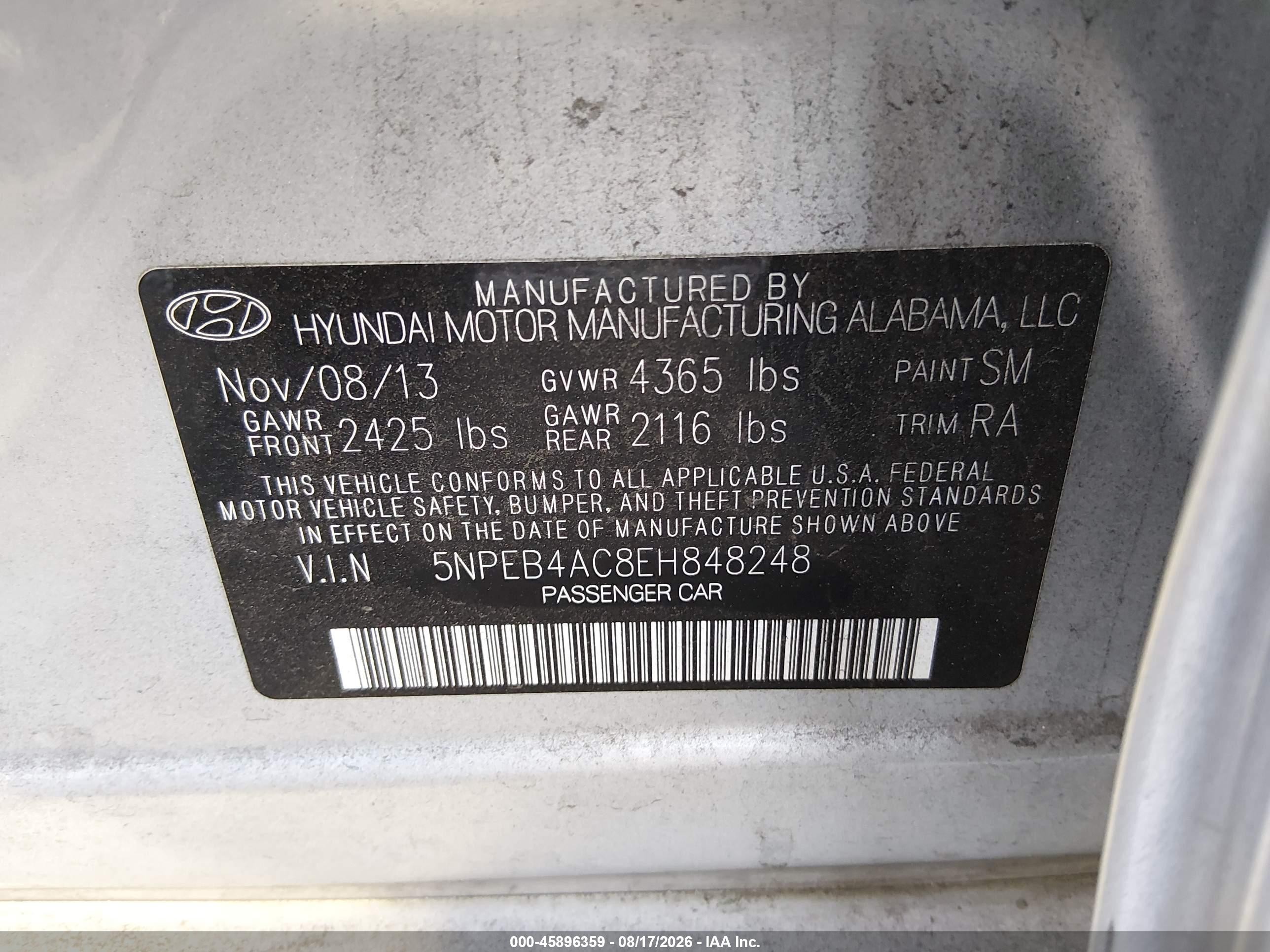 2014 Hyundai Sonata Gls Silver vin: 5NPEB4AC8EH848248