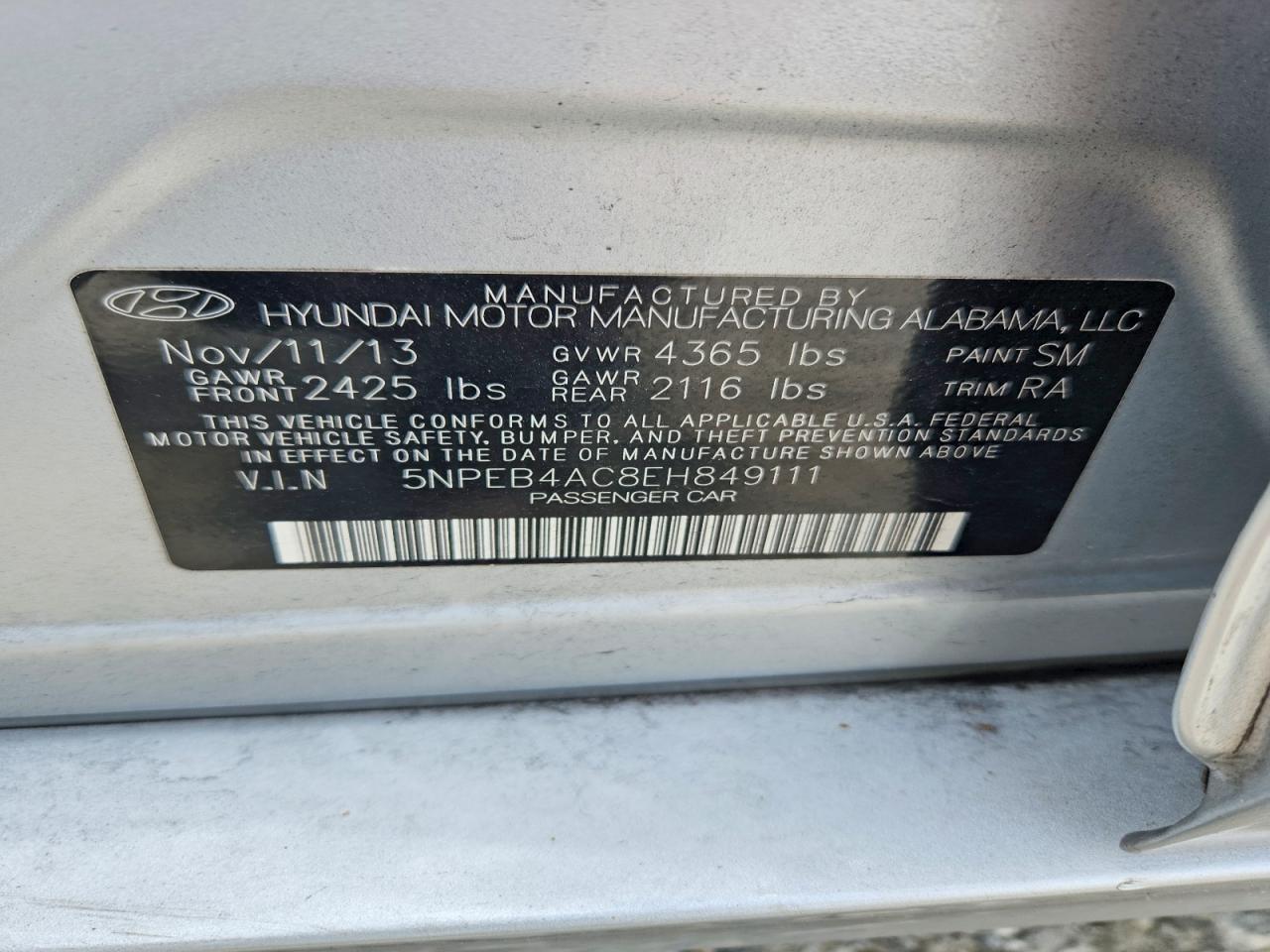 2014 Hyundai Sonata Gls Silver vin: 5NPEB4AC8EH849111