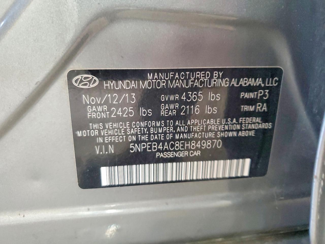 2014 Hyundai Sonata Gls Gray vin: 5NPEB4AC8EH849870