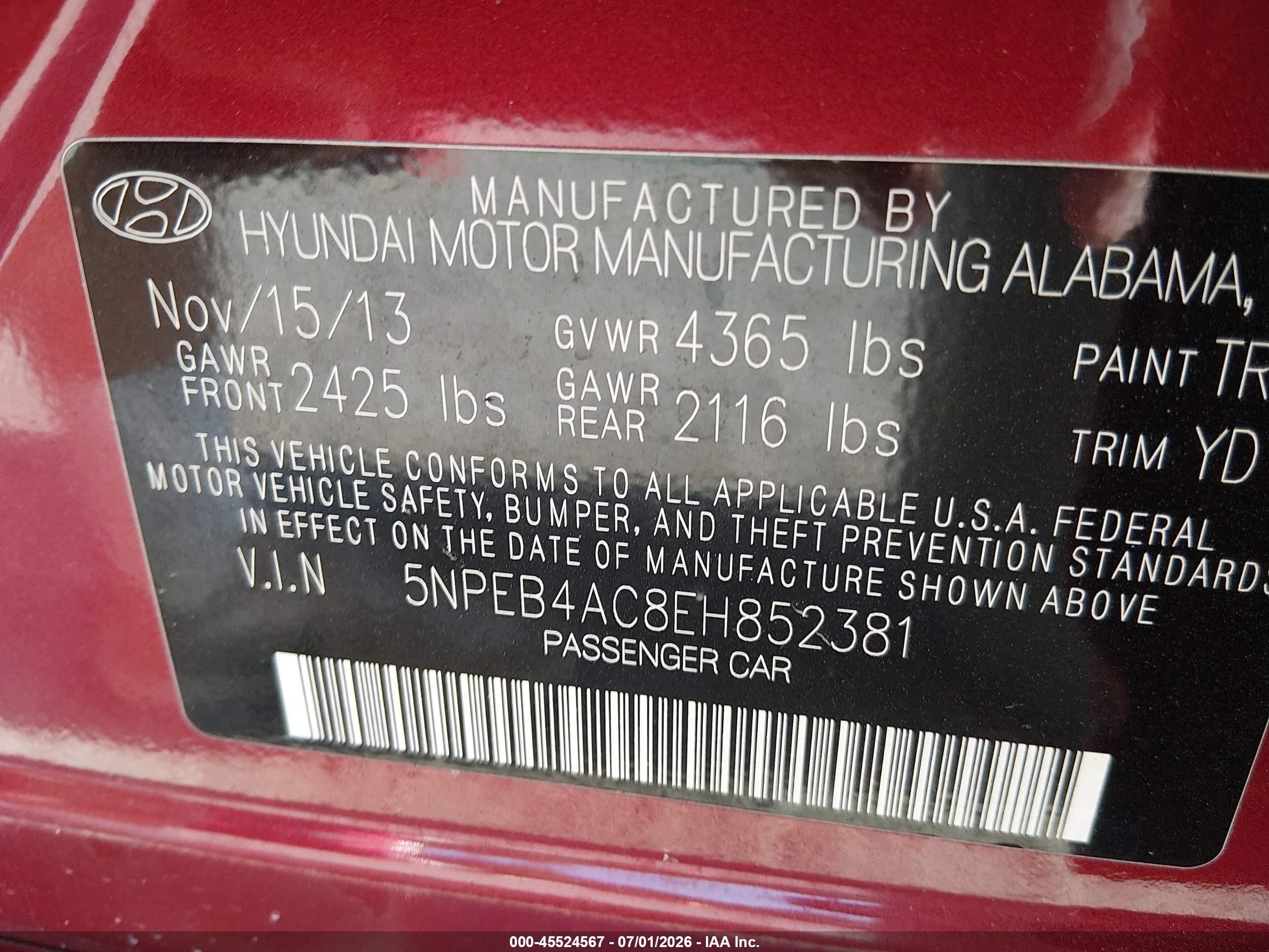 2014 Hyundai Sonata Gls Red vin: 5NPEB4AC8EH852381