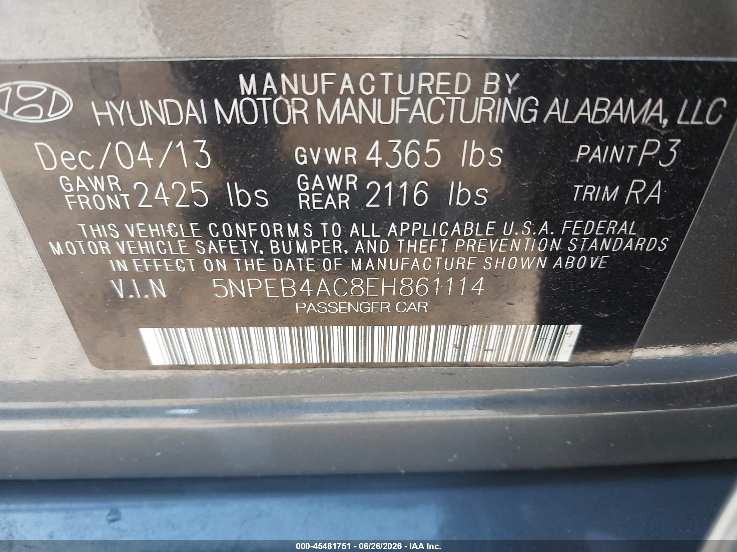 2014 Hyundai Sonata Gls Серый vin: 5NPEB4AC8EH861114
