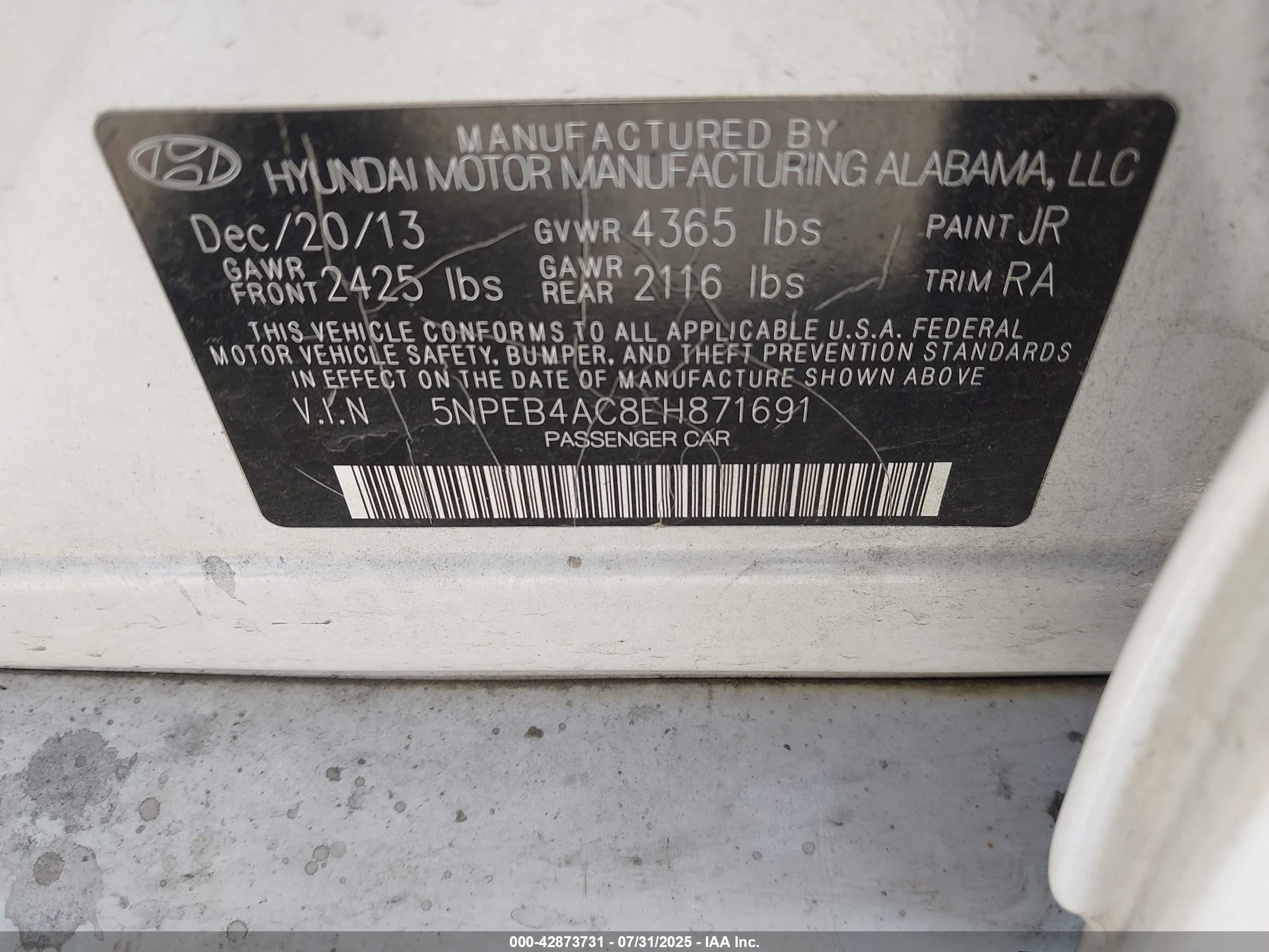 2014 Hyundai Sonata Gls Белый vin: 5NPEB4AC8EH871691