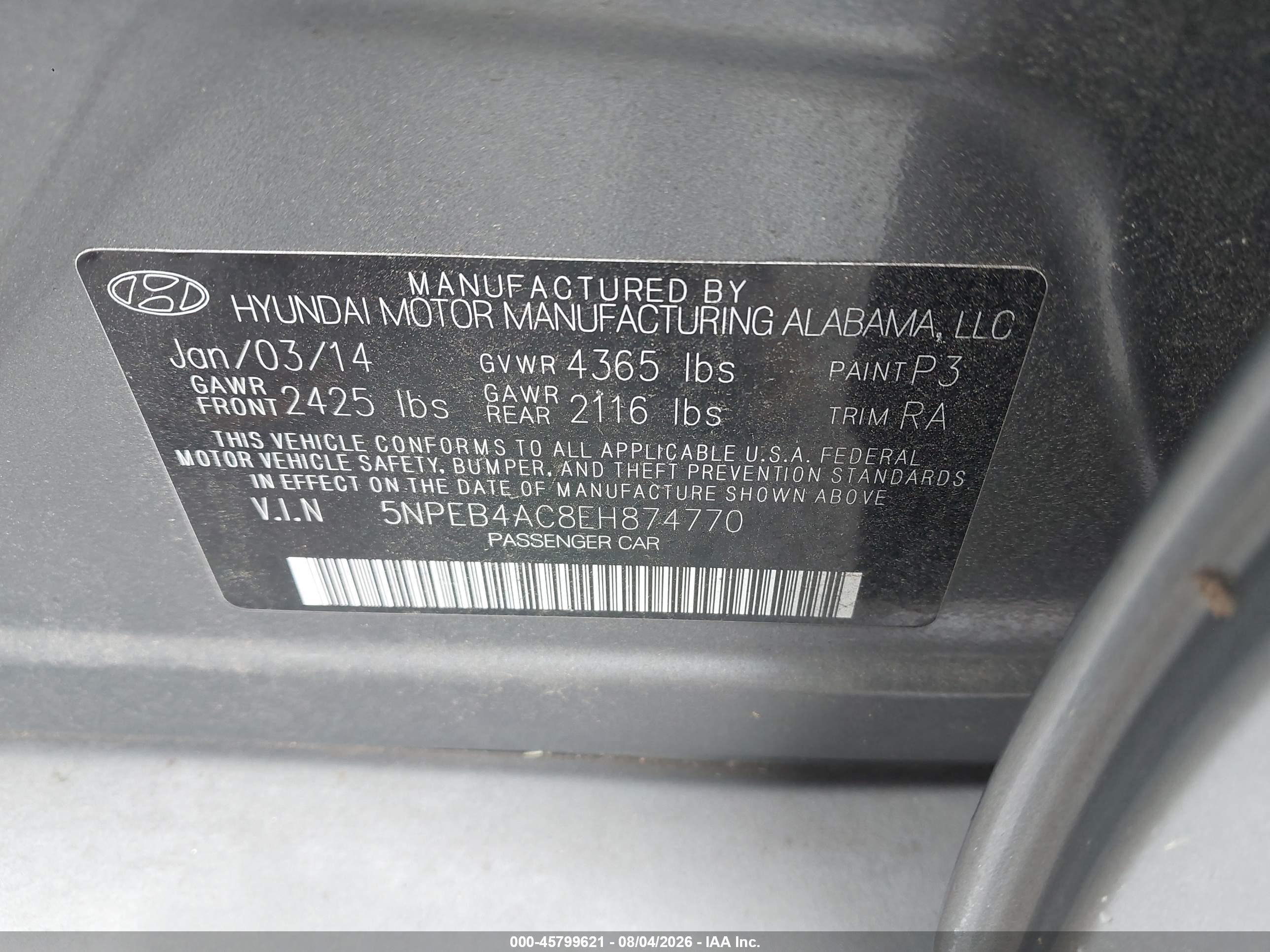 2014 Hyundai Sonata Gls Gray vin: 5NPEB4AC8EH874770