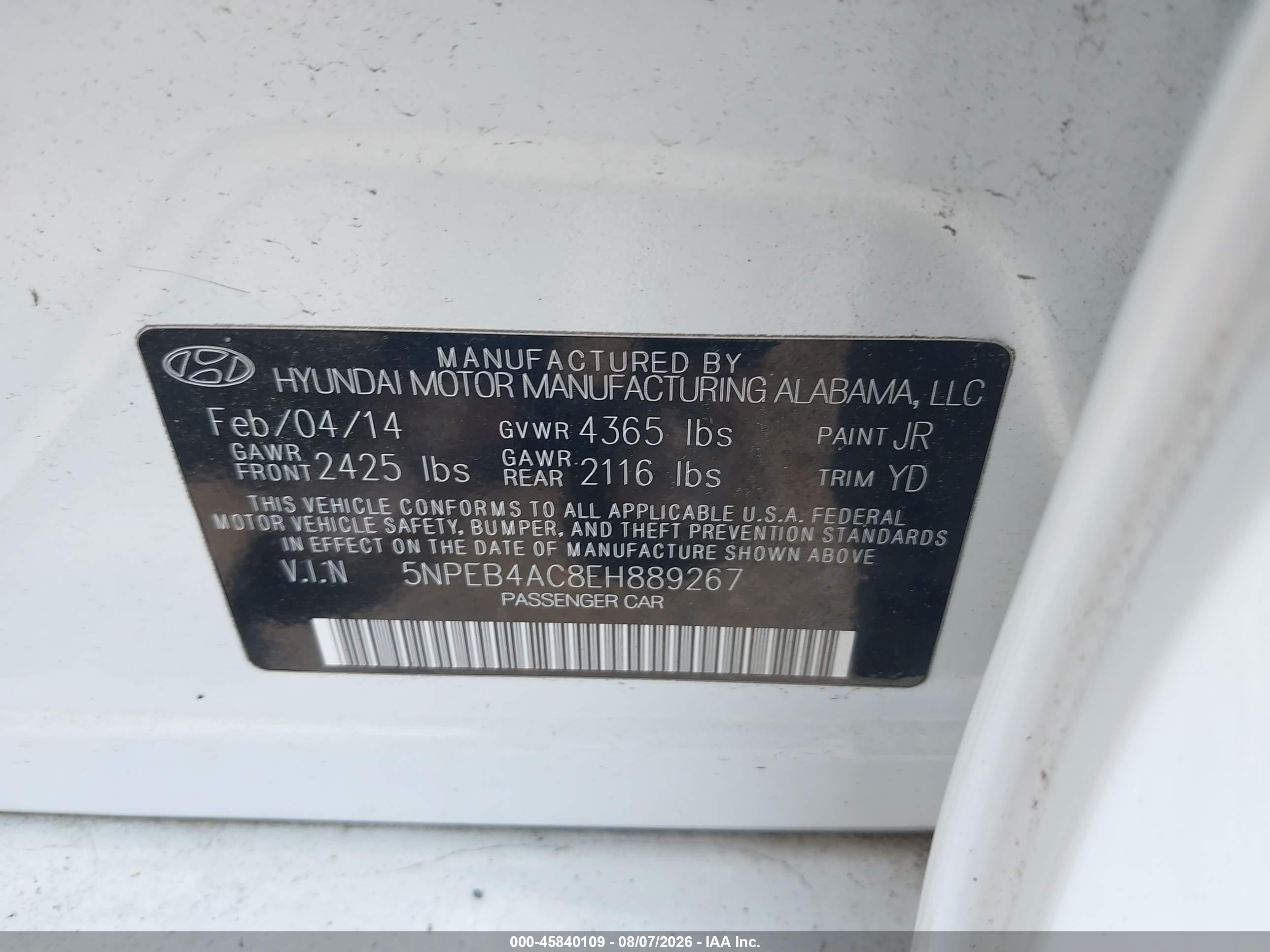 2014 Hyundai Sonata Gls White vin: 5NPEB4AC8EH889267