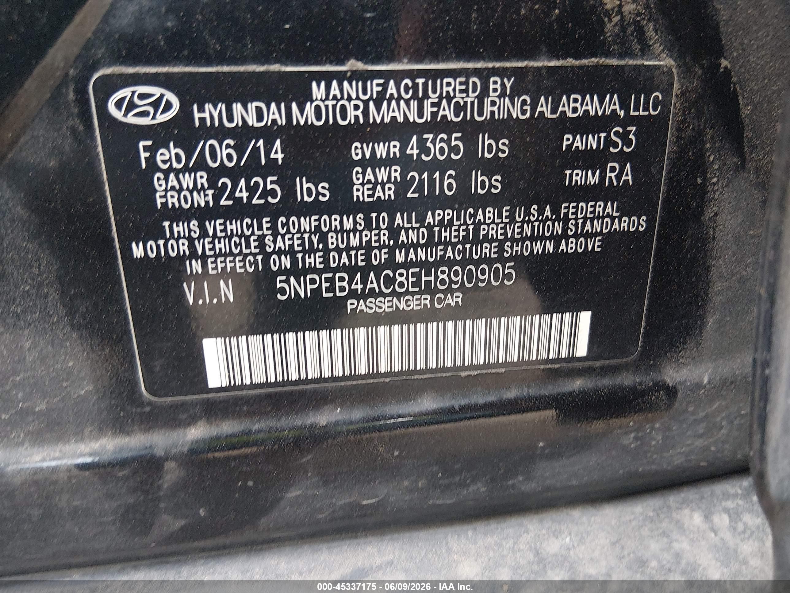 2014 Hyundai Sonata Gls Black vin: 5NPEB4AC8EH890905