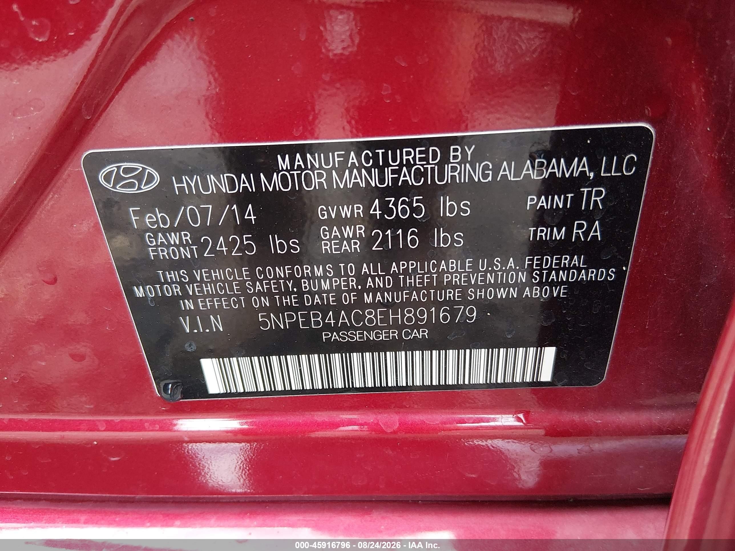 2014 Hyundai Sonata Gls Maroon vin: 5NPEB4AC8EH891679