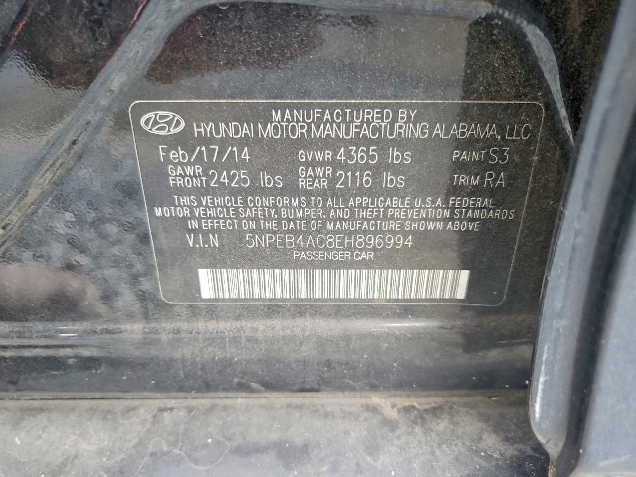 2014 Hyundai Sonata Gls Черный vin: 5NPEB4AC8EH896994