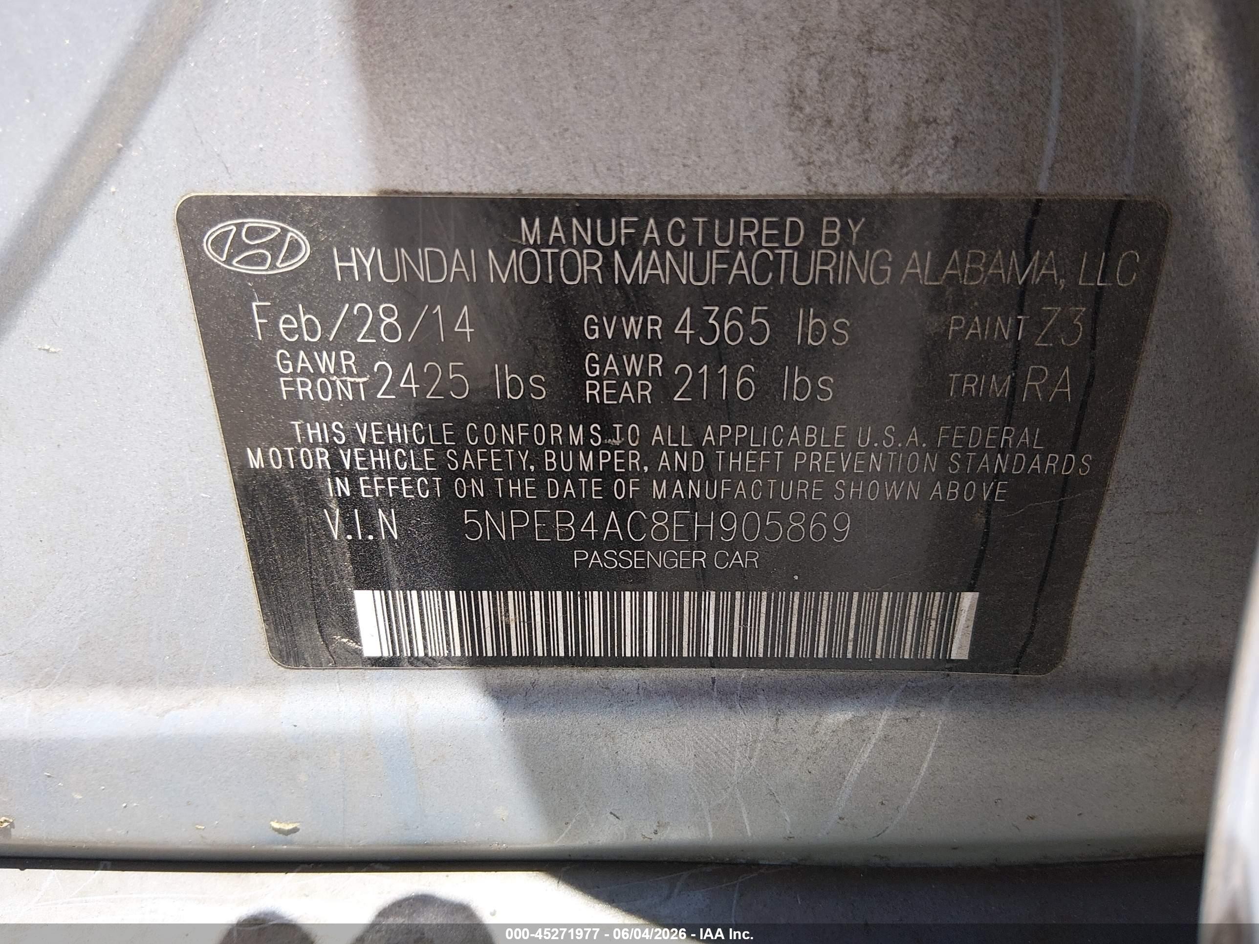 2014 Hyundai Sonata Gls Blue vin: 5NPEB4AC8EH905869