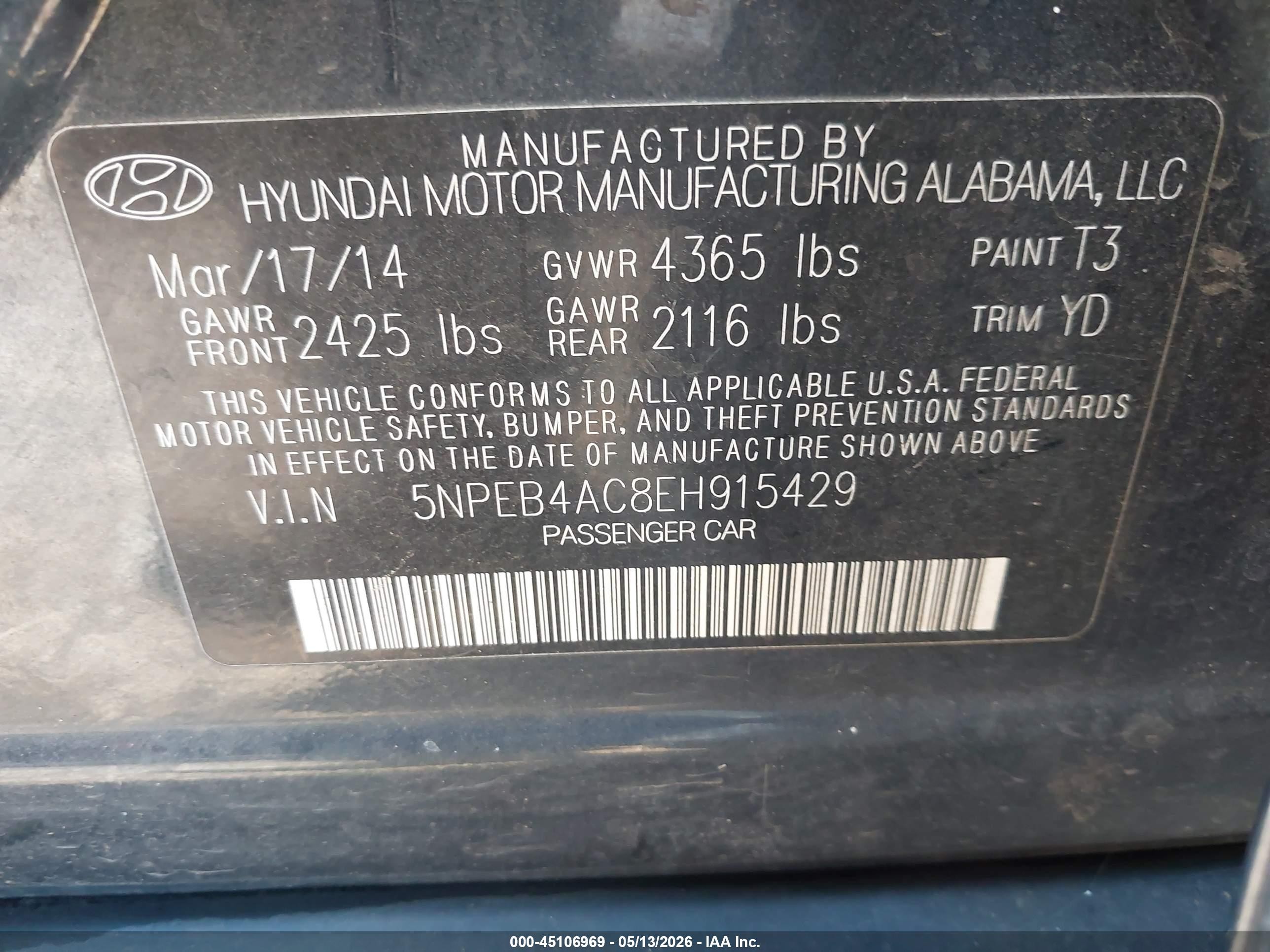 2014 Hyundai Sonata Gls Dark Blue vin: 5NPEB4AC8EH915429