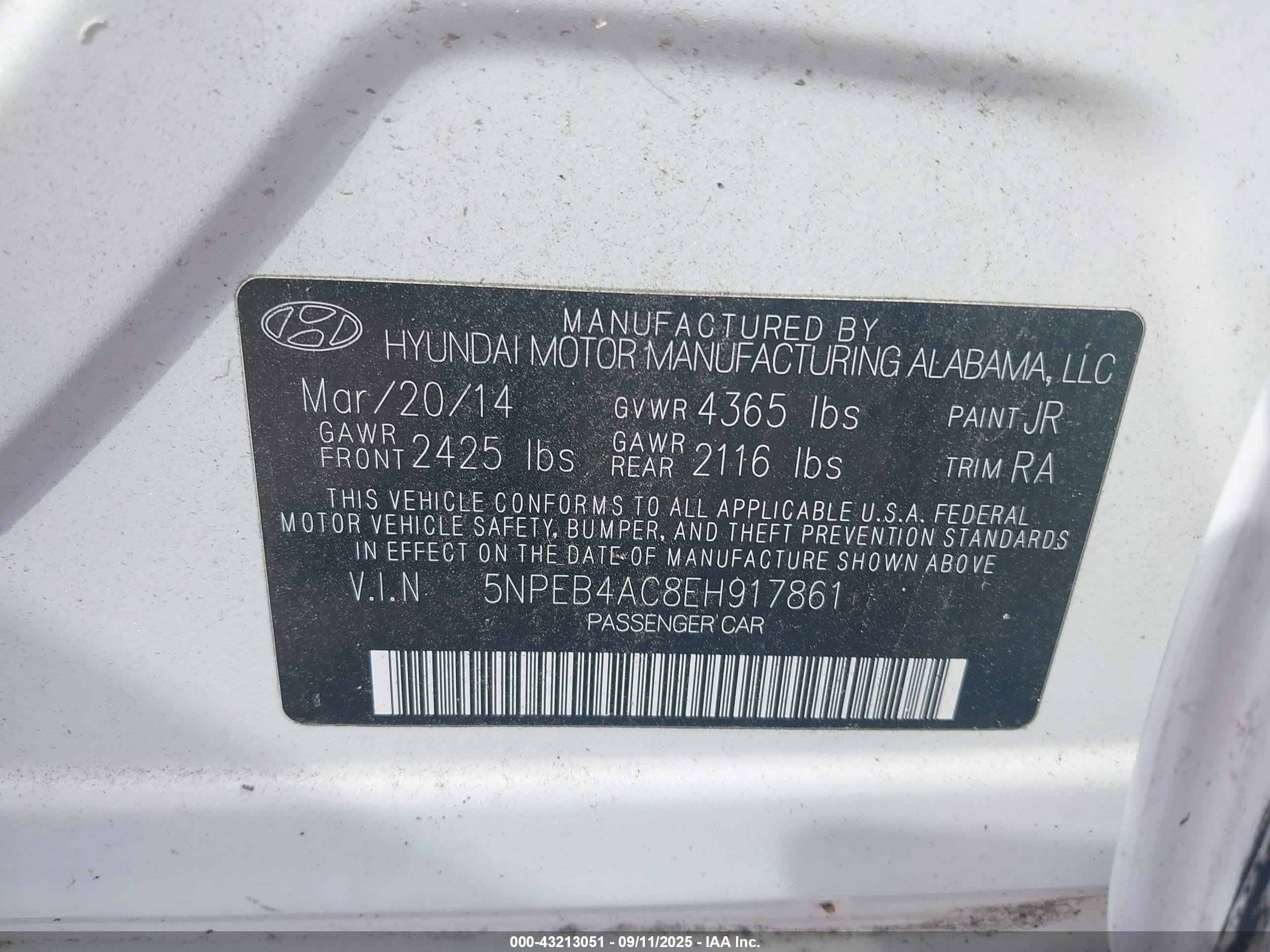 2014 Hyundai Sonata Gls White vin: 5NPEB4AC8EH917861