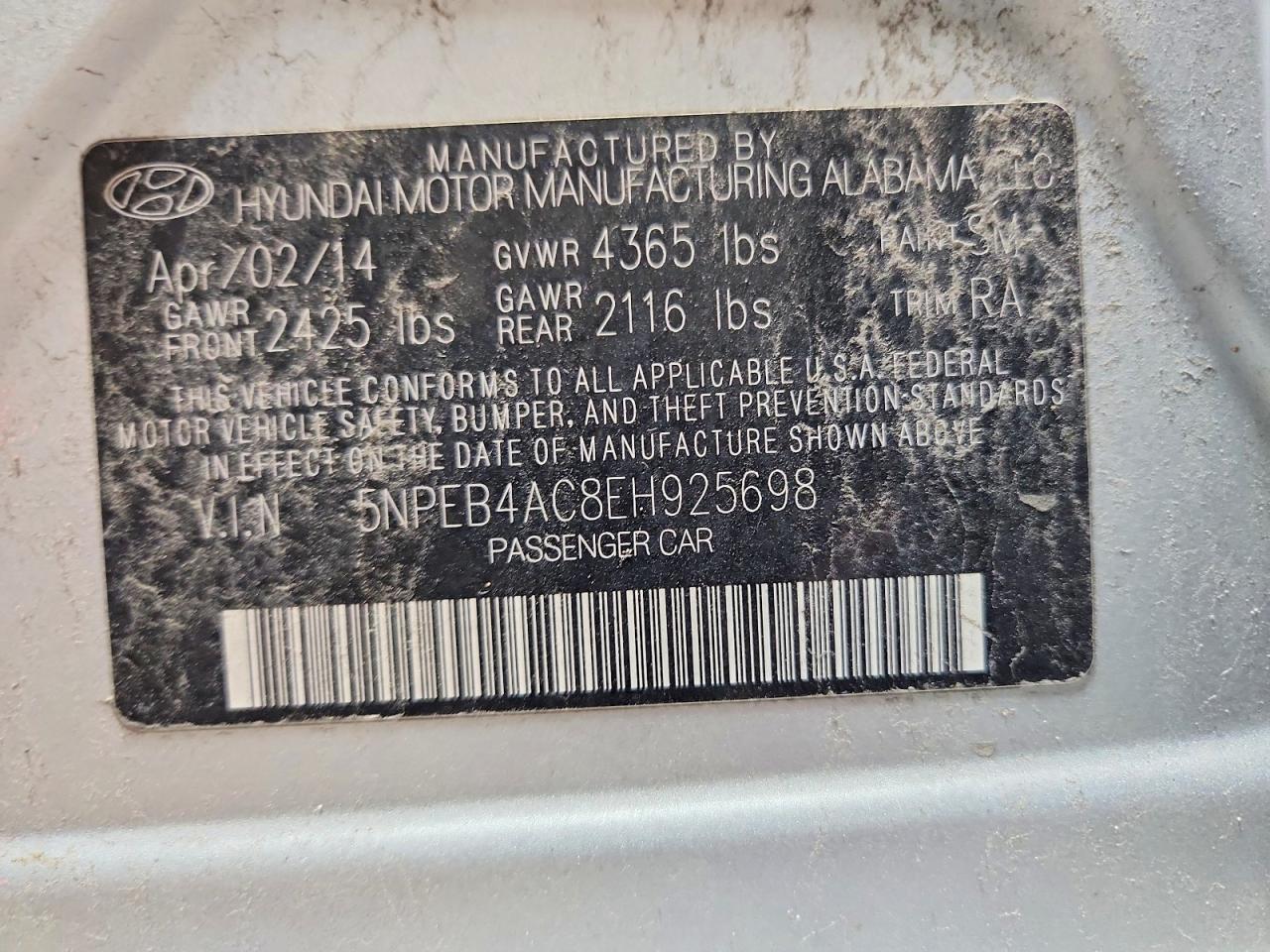 2014 Hyundai Sonata Gls Silver vin: 5NPEB4AC8EH925698