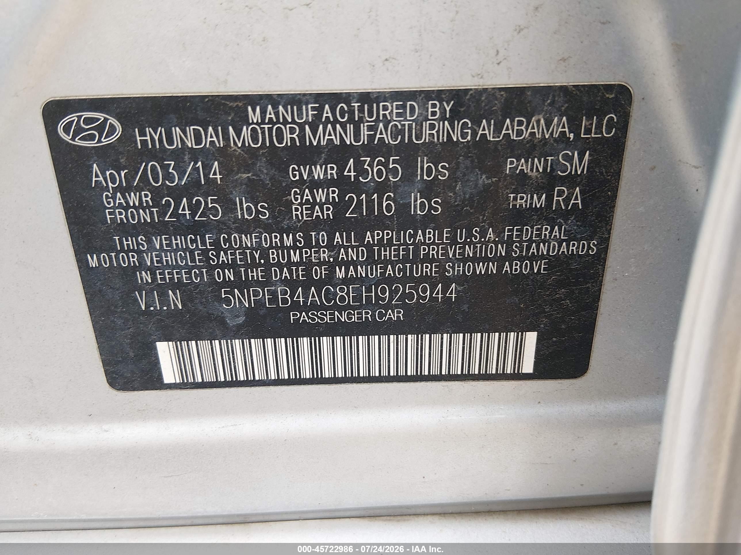 2014 Hyundai Sonata Gls Silver vin: 5NPEB4AC8EH925944