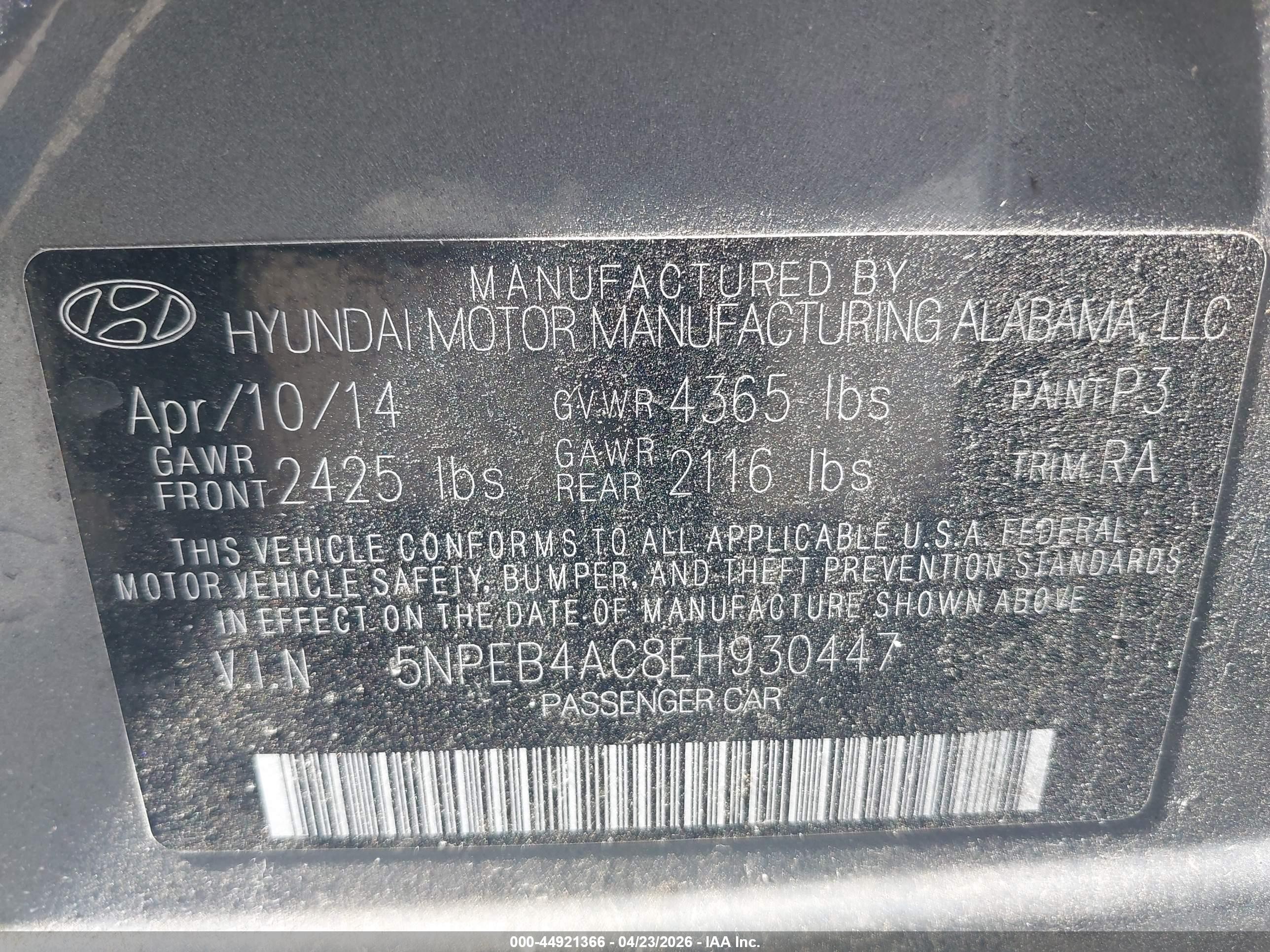 2014 Hyundai Sonata Gls Серый vin: 5NPEB4AC8EH930447