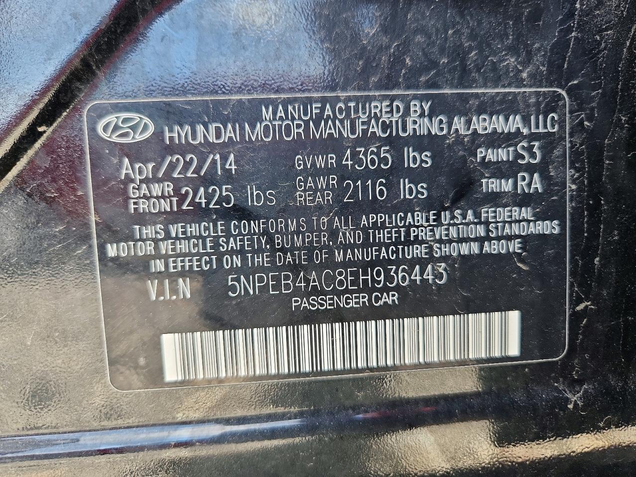 2014 Hyundai Sonata Gls Black vin: 5NPEB4AC8EH936443