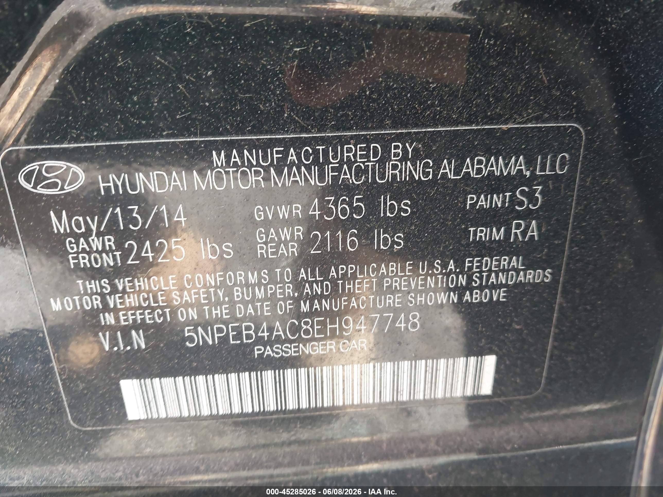 2014 Hyundai Sonata Gls Black vin: 5NPEB4AC8EH947748