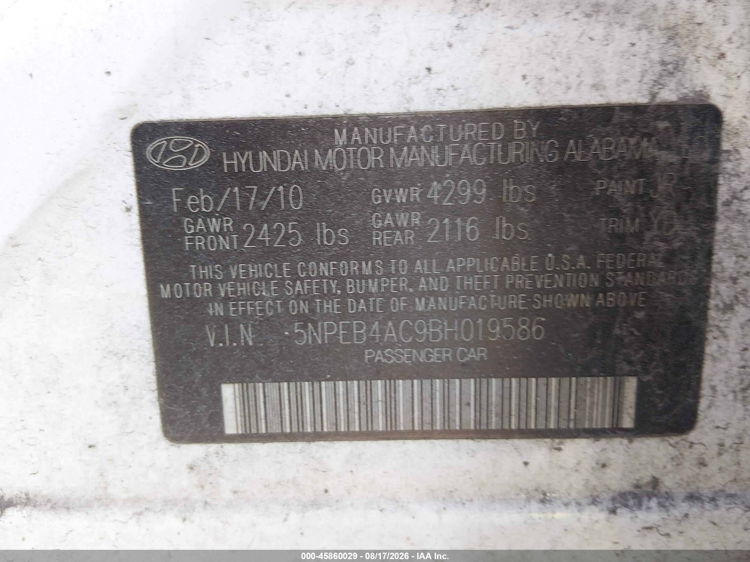 2011 Hyundai Sonata Gls White vin: 5NPEB4AC9BH019586