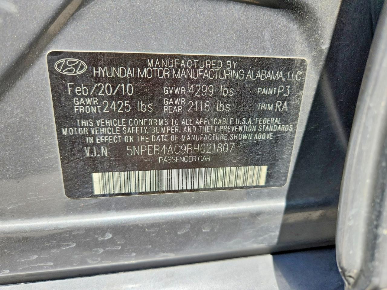 2011 Hyundai Sonata Gls Gray vin: 5NPEB4AC9BH021807