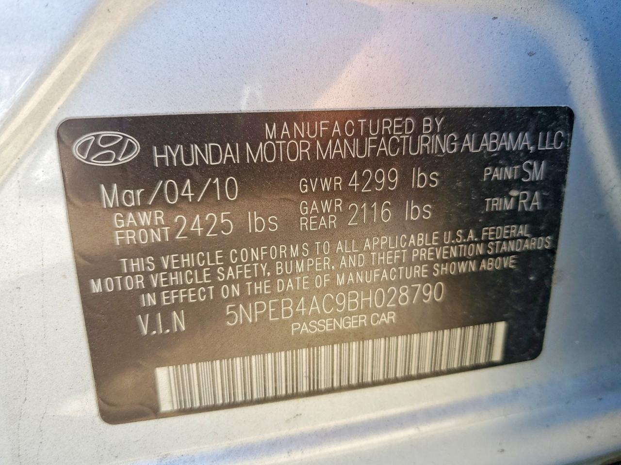 2011 Hyundai Sonata Gls Silver vin: 5NPEB4AC9BH028790