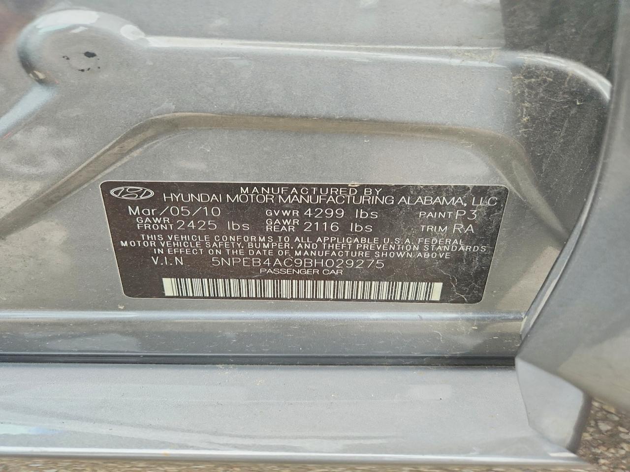 2011 Hyundai Sonata Gls Gray vin: 5NPEB4AC9BH029275