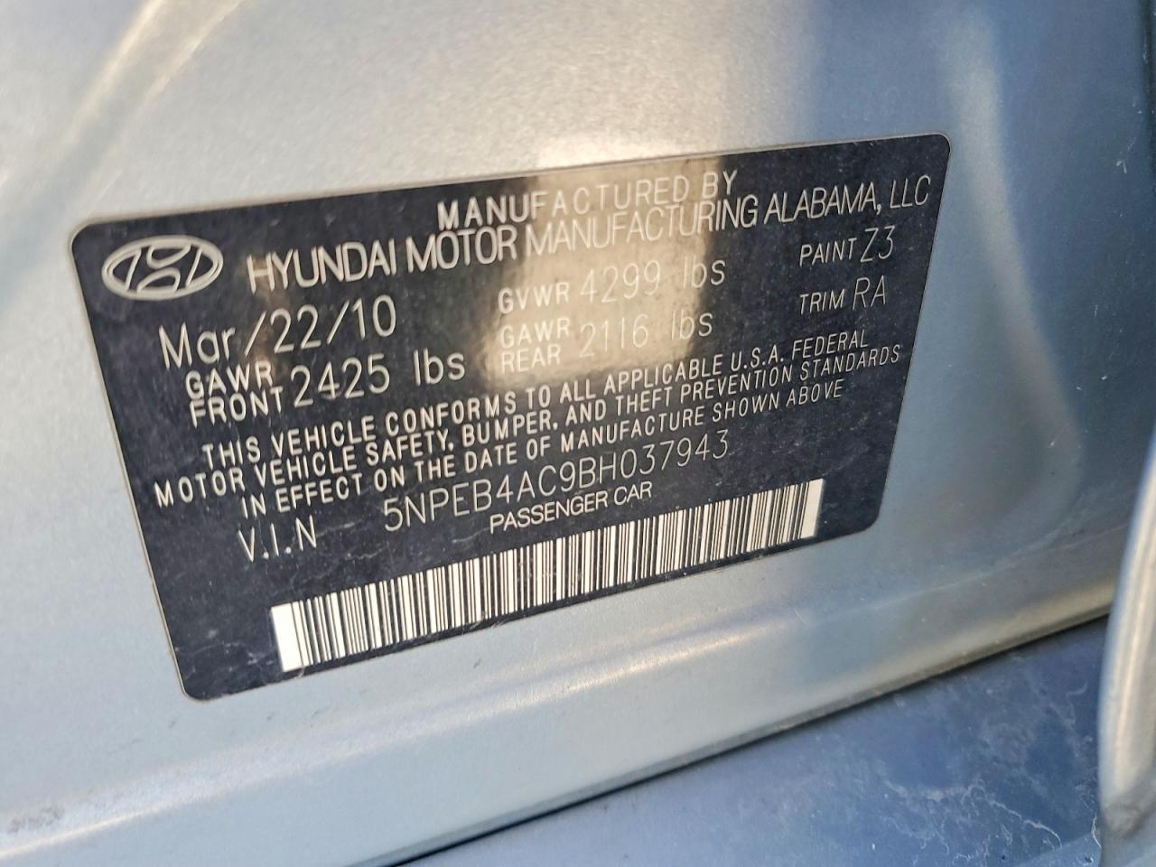 2011 Hyundai Sonata Gls Синий vin: 5NPEB4AC9BH037943