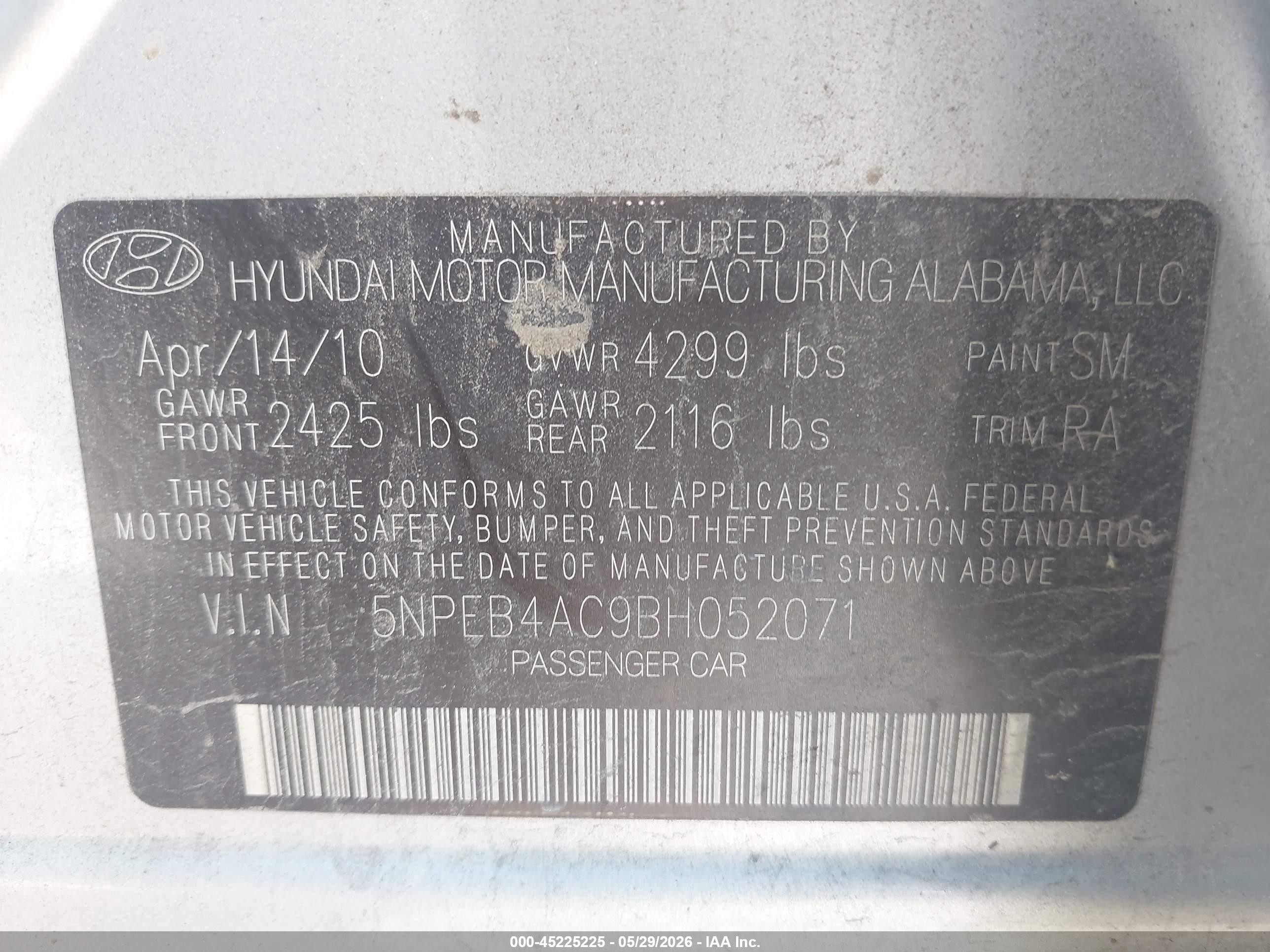 2011 Hyundai Sonata Gls Silver vin: 5NPEB4AC9BH052071