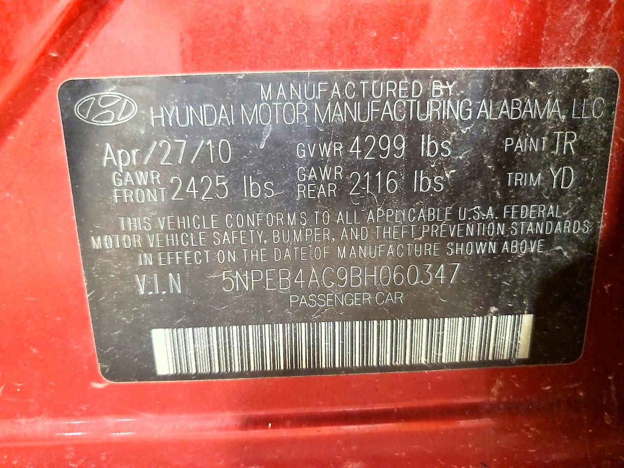 2011 Hyundai Sonata Gls Red vin: 5NPEB4AC9BH060347