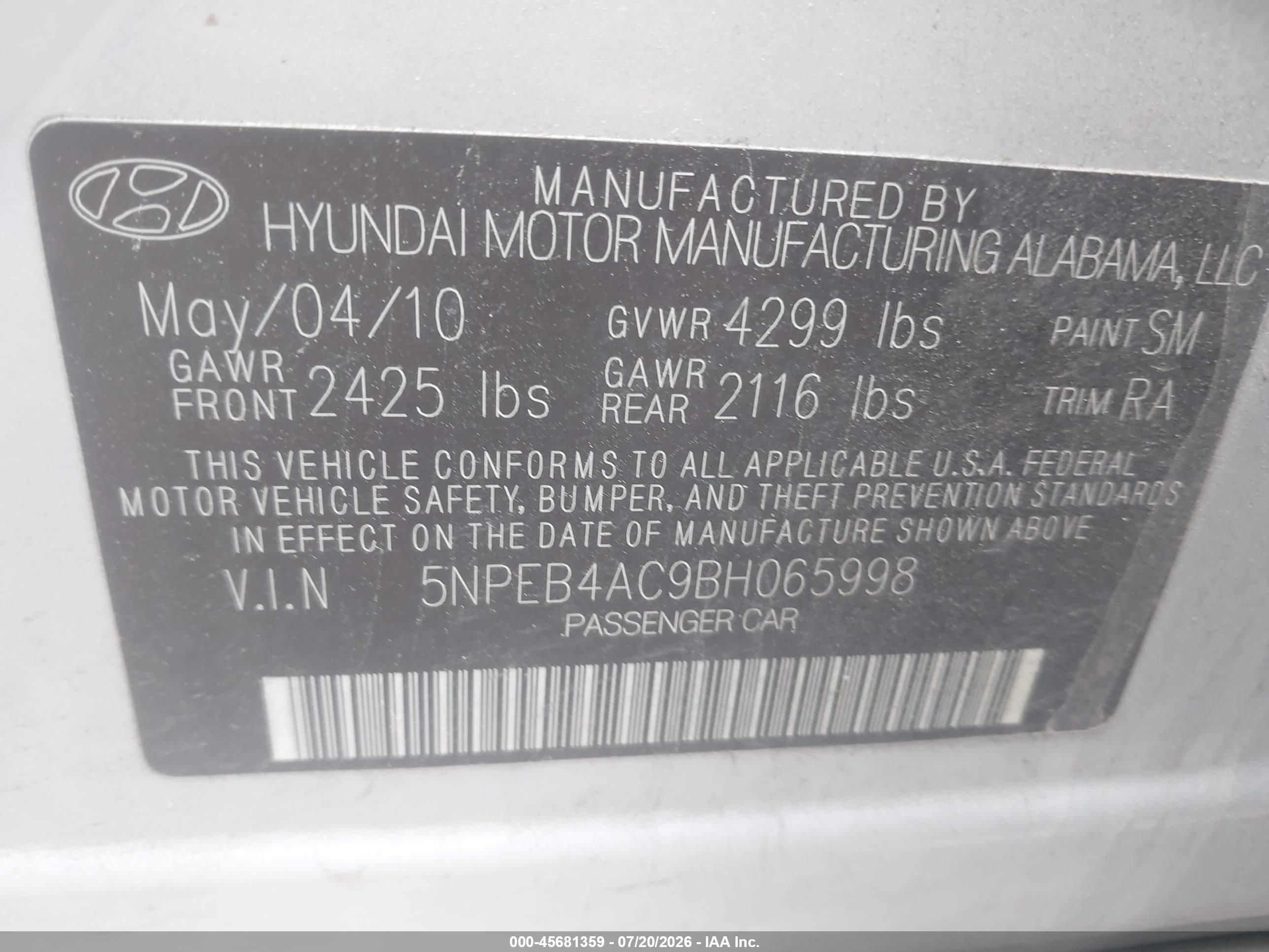 2011 Hyundai Sonata Gls Silver vin: 5NPEB4AC9BH065998