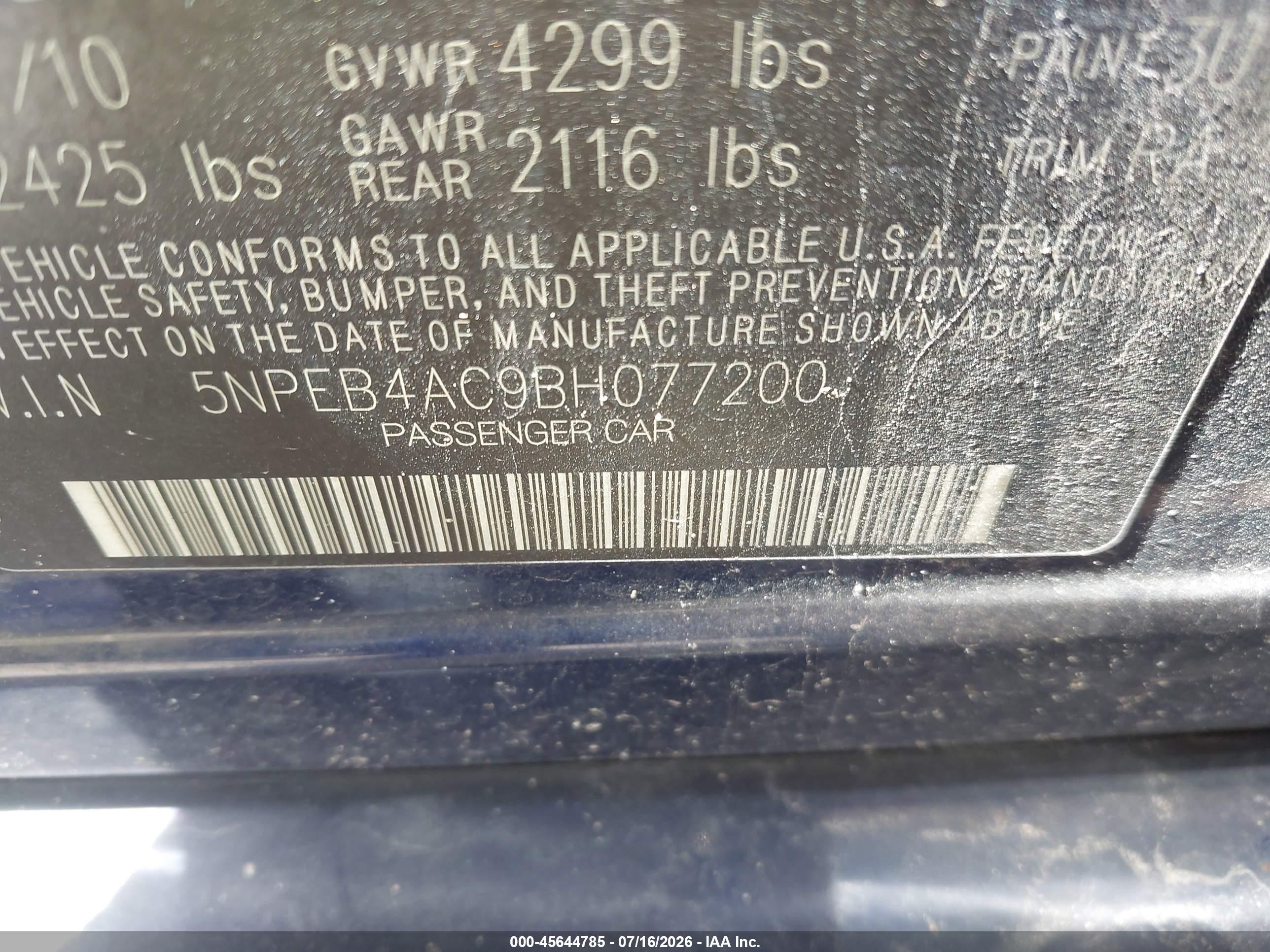 2011 Hyundai Sonata Gls Blue vin: 5NPEB4AC9BH077200