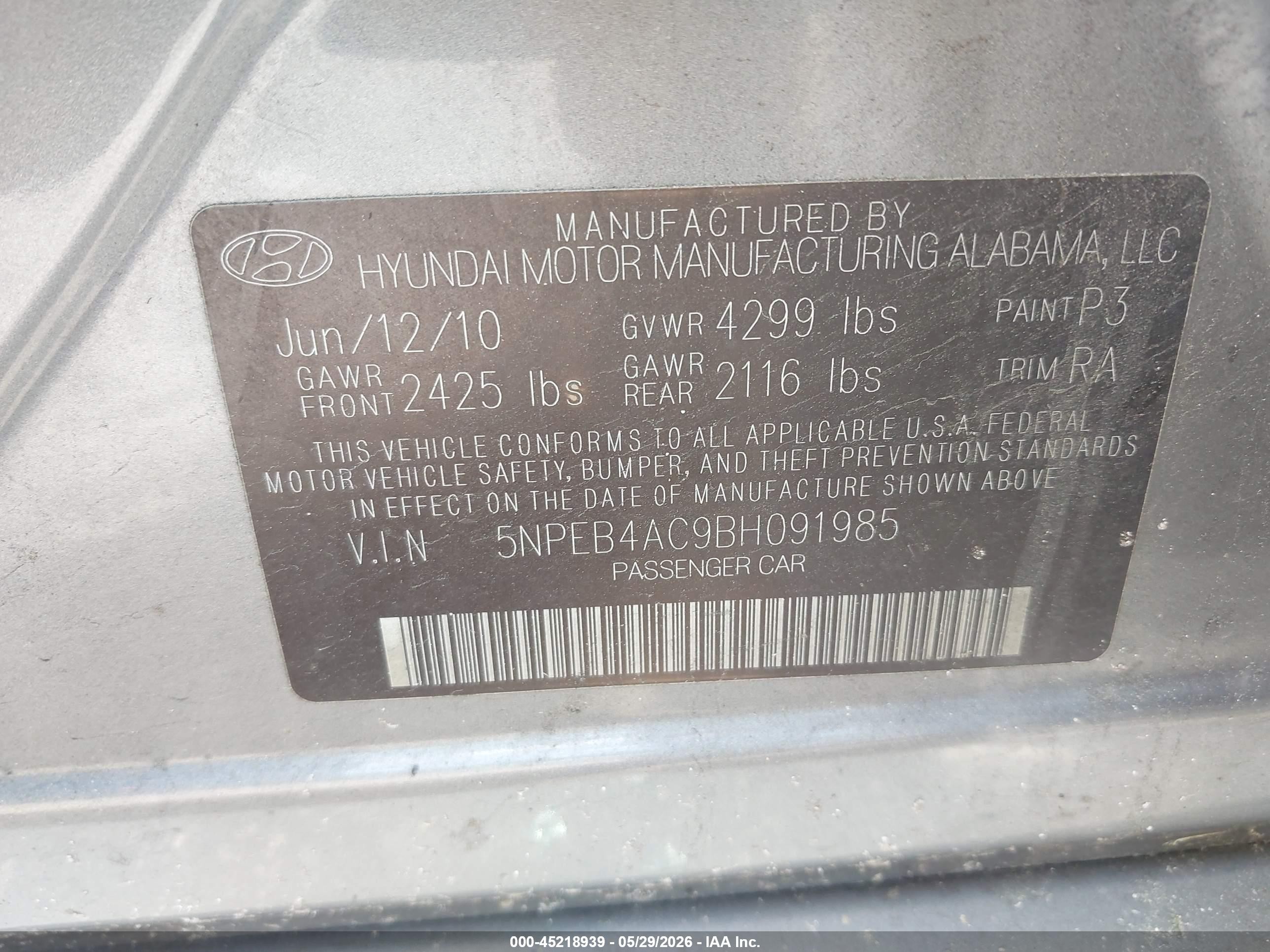 2011 Hyundai Sonata Gls Gray vin: 5NPEB4AC9BH091985