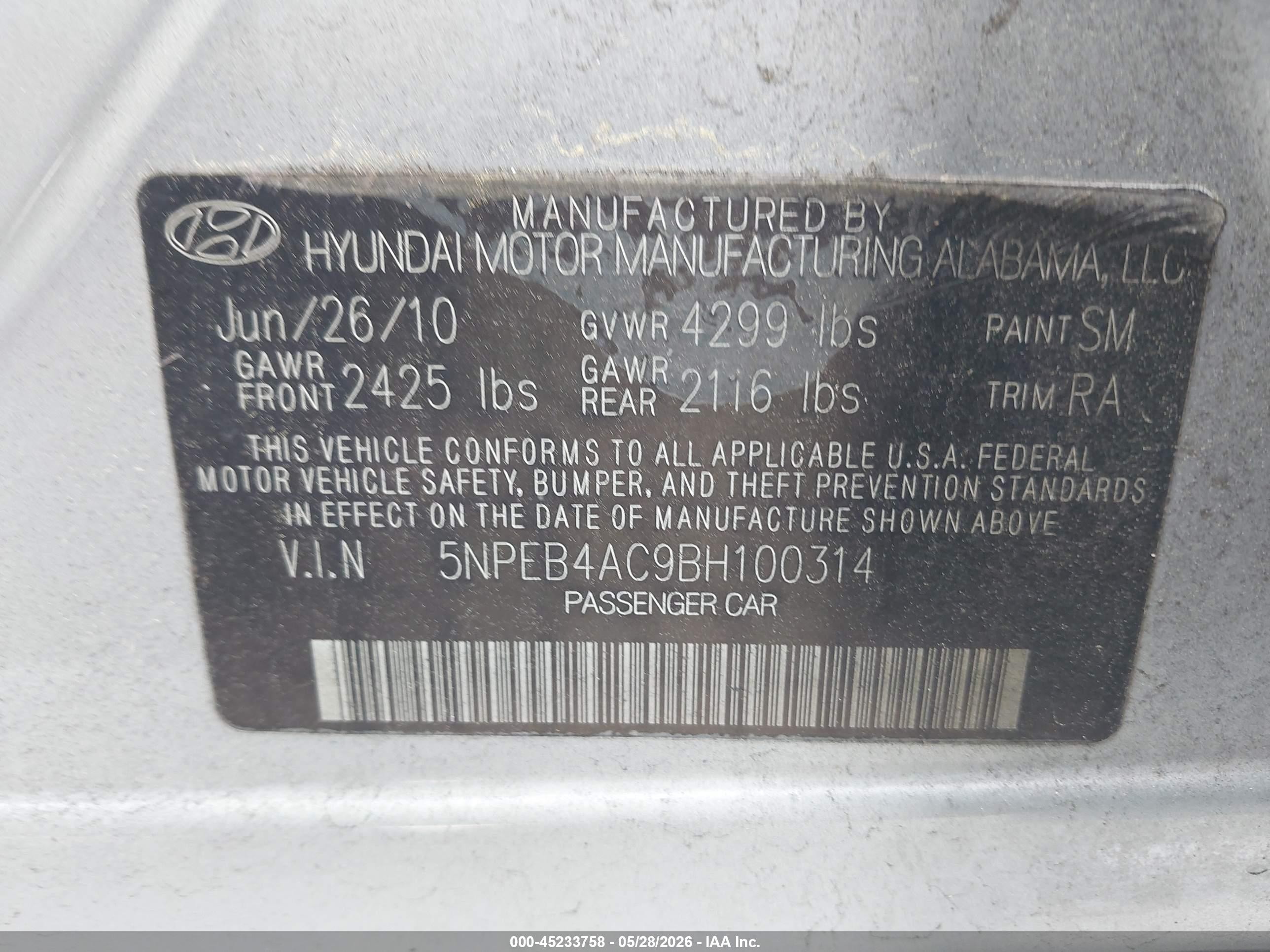 2011 Hyundai Sonata Gls Silver vin: 5NPEB4AC9BH100314