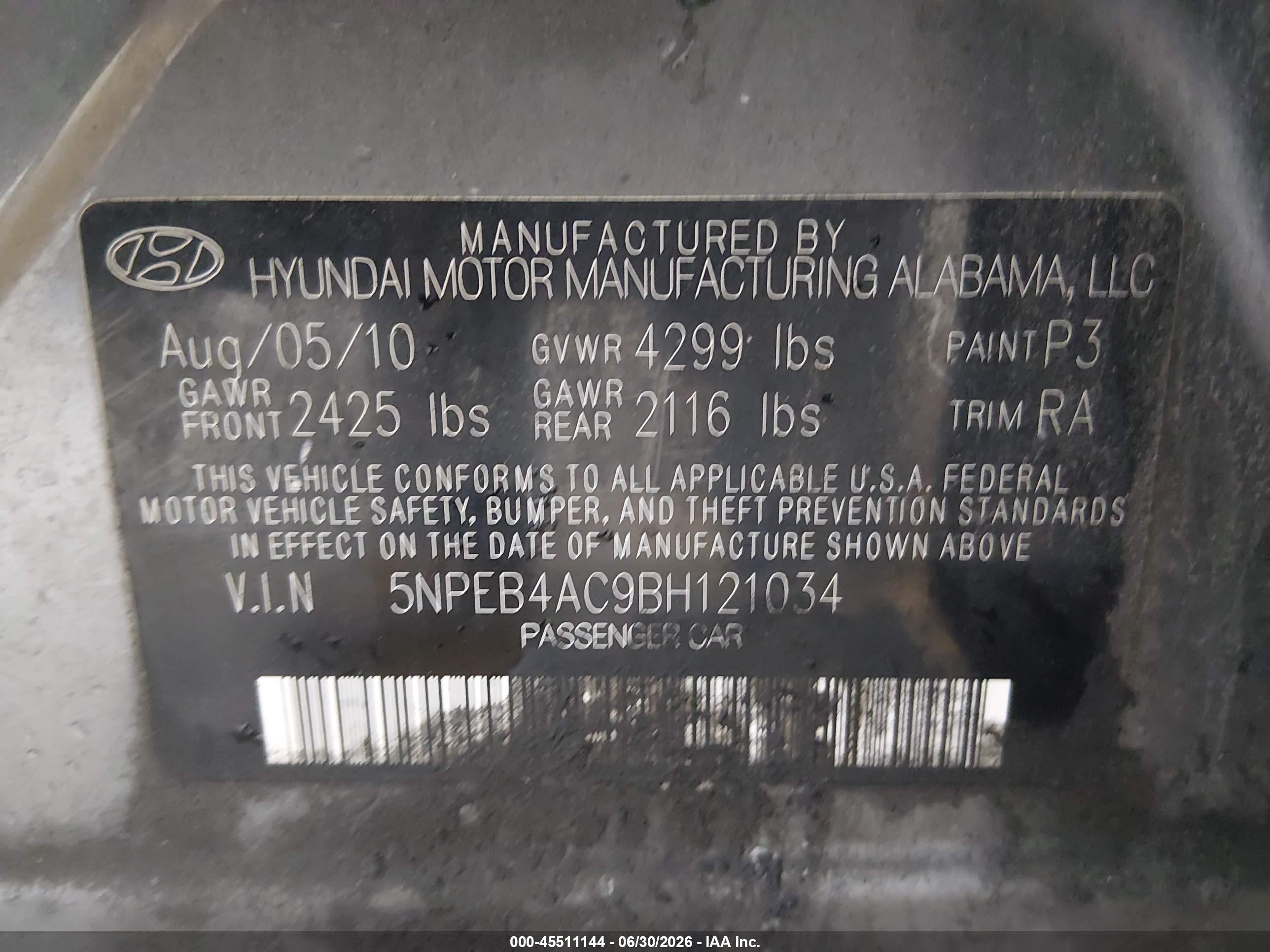 2011 Hyundai Sonata Gls Серый vin: 5NPEB4AC9BH121034