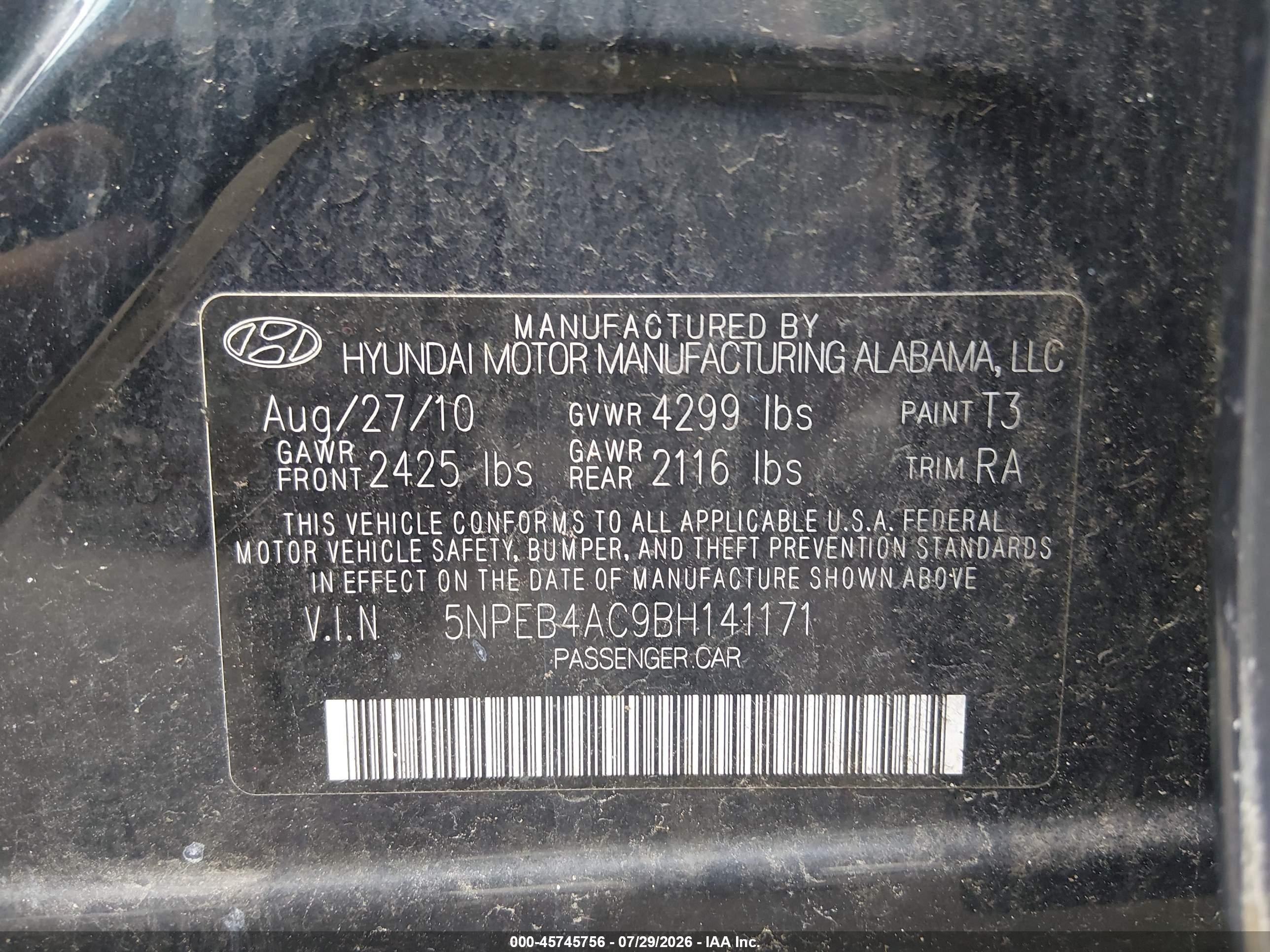 2011 Hyundai Sonata Gls Синий vin: 5NPEB4AC9BH141171