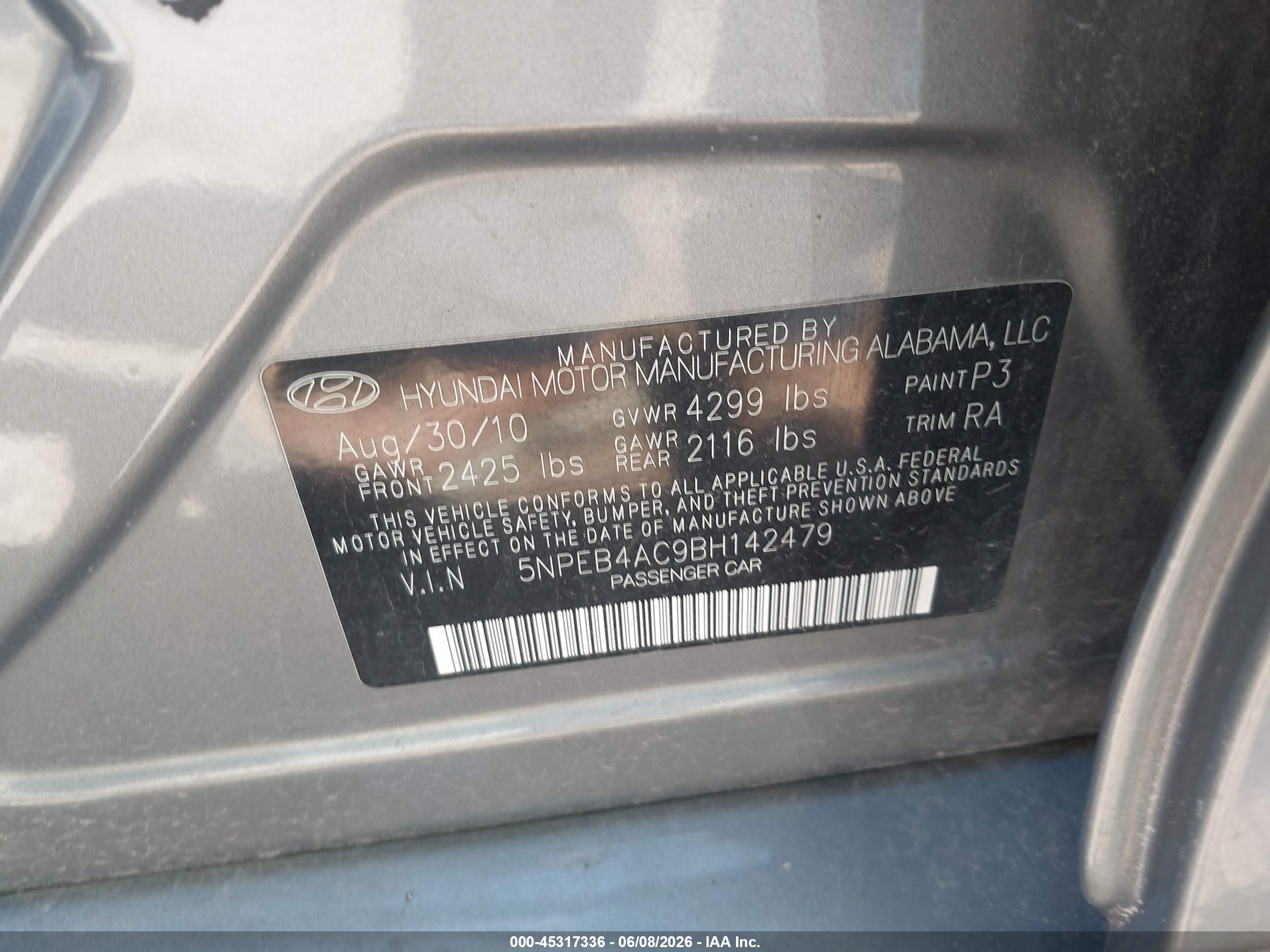 2011 Hyundai Sonata Gls Gray vin: 5NPEB4AC9BH142479