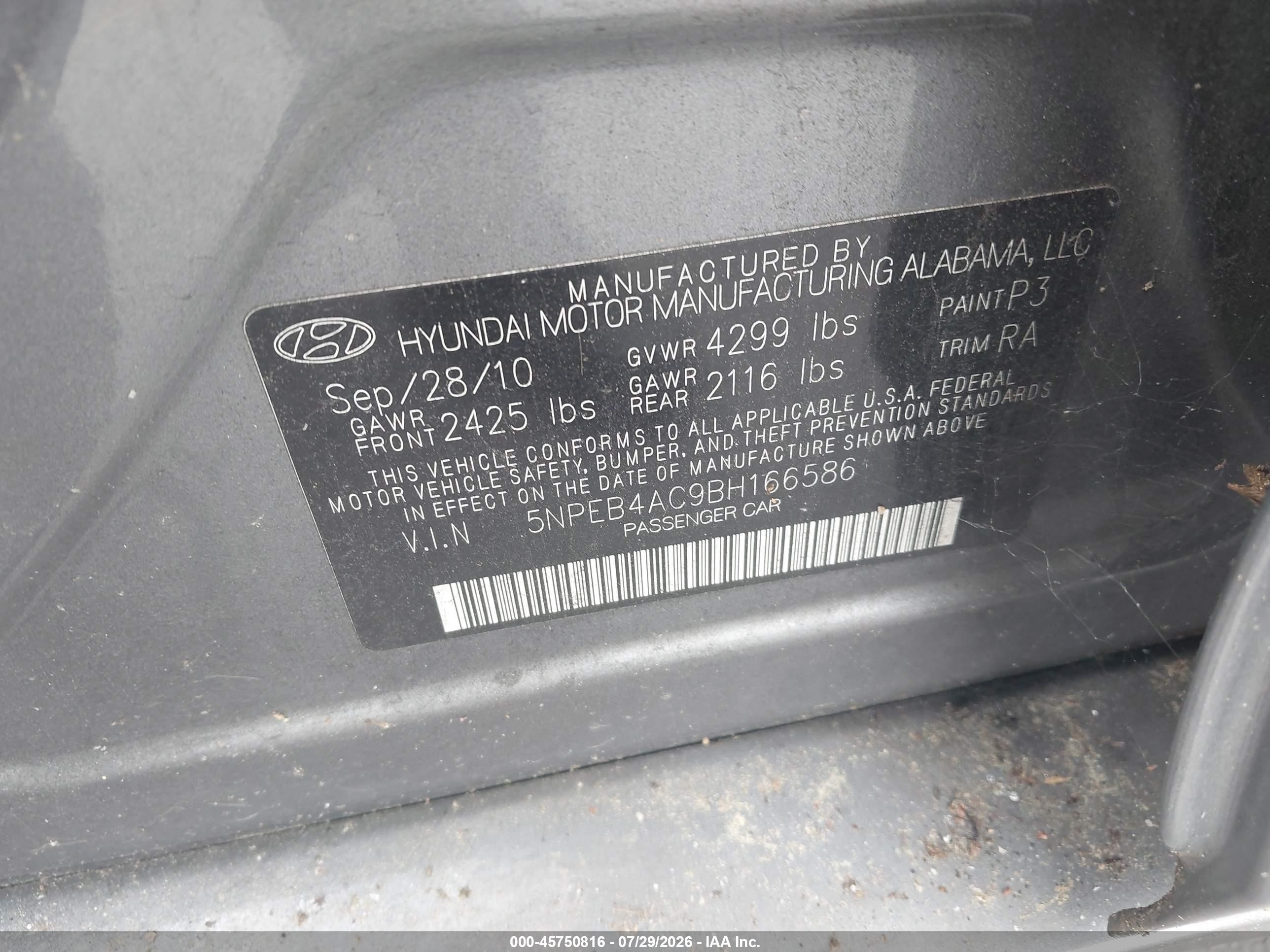 2011 Hyundai Sonata Gls Gray vin: 5NPEB4AC9BH166586