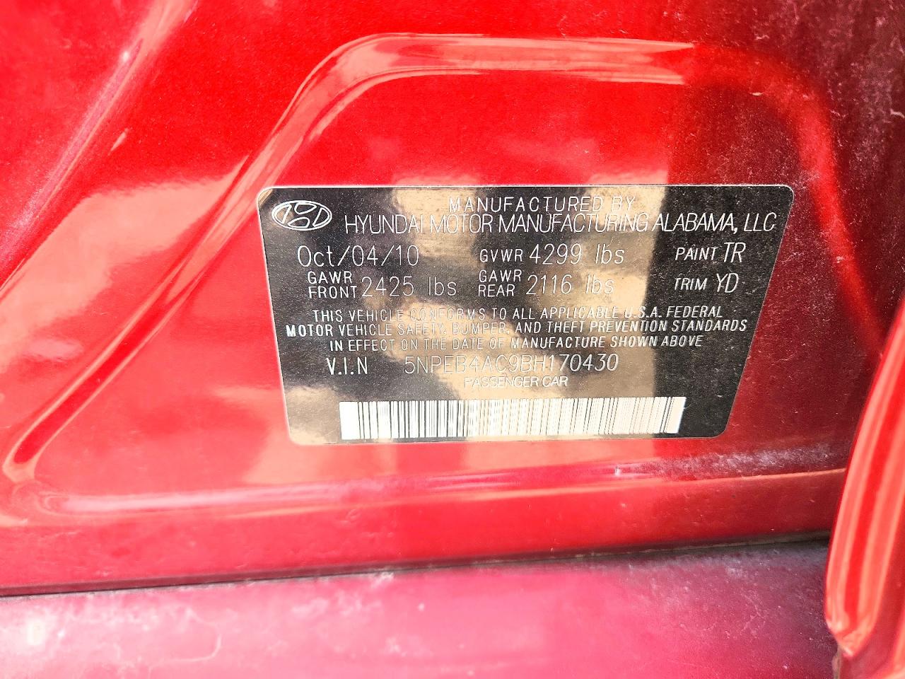 2011 Hyundai Sonata Gls Burgundy vin: 5NPEB4AC9BH170430