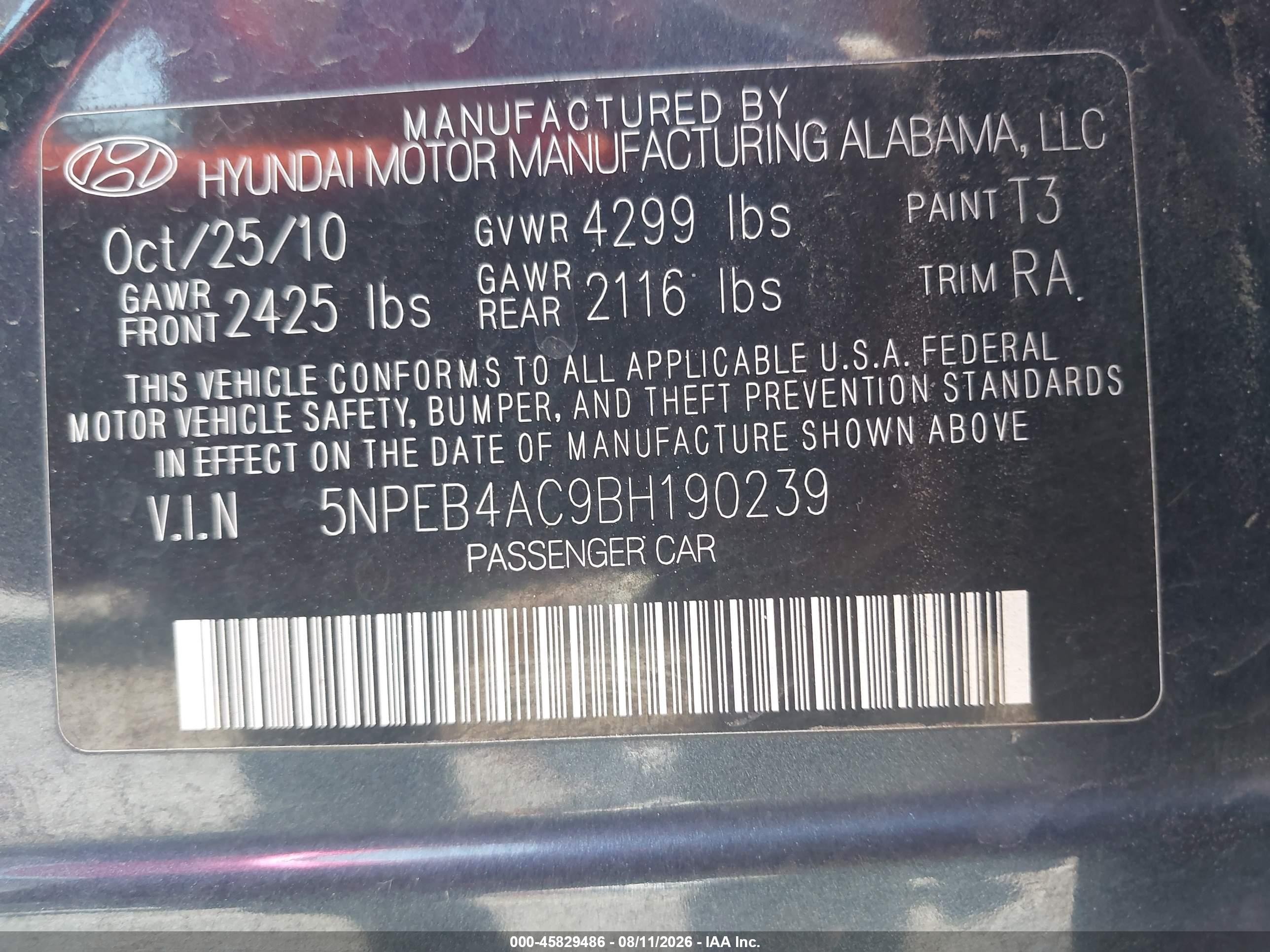 2011 Hyundai Sonata Gls Black vin: 5NPEB4AC9BH190239