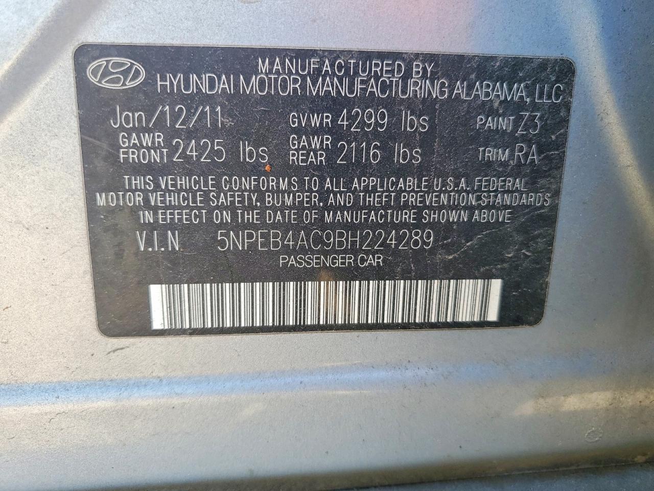 2011 Hyundai Sonata Gls Silver vin: 5NPEB4AC9BH224289