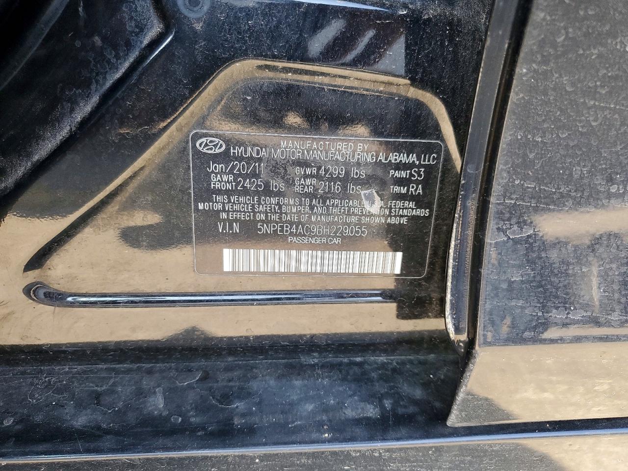2011 Hyundai Sonata Gls Black vin: 5NPEB4AC9BH229055