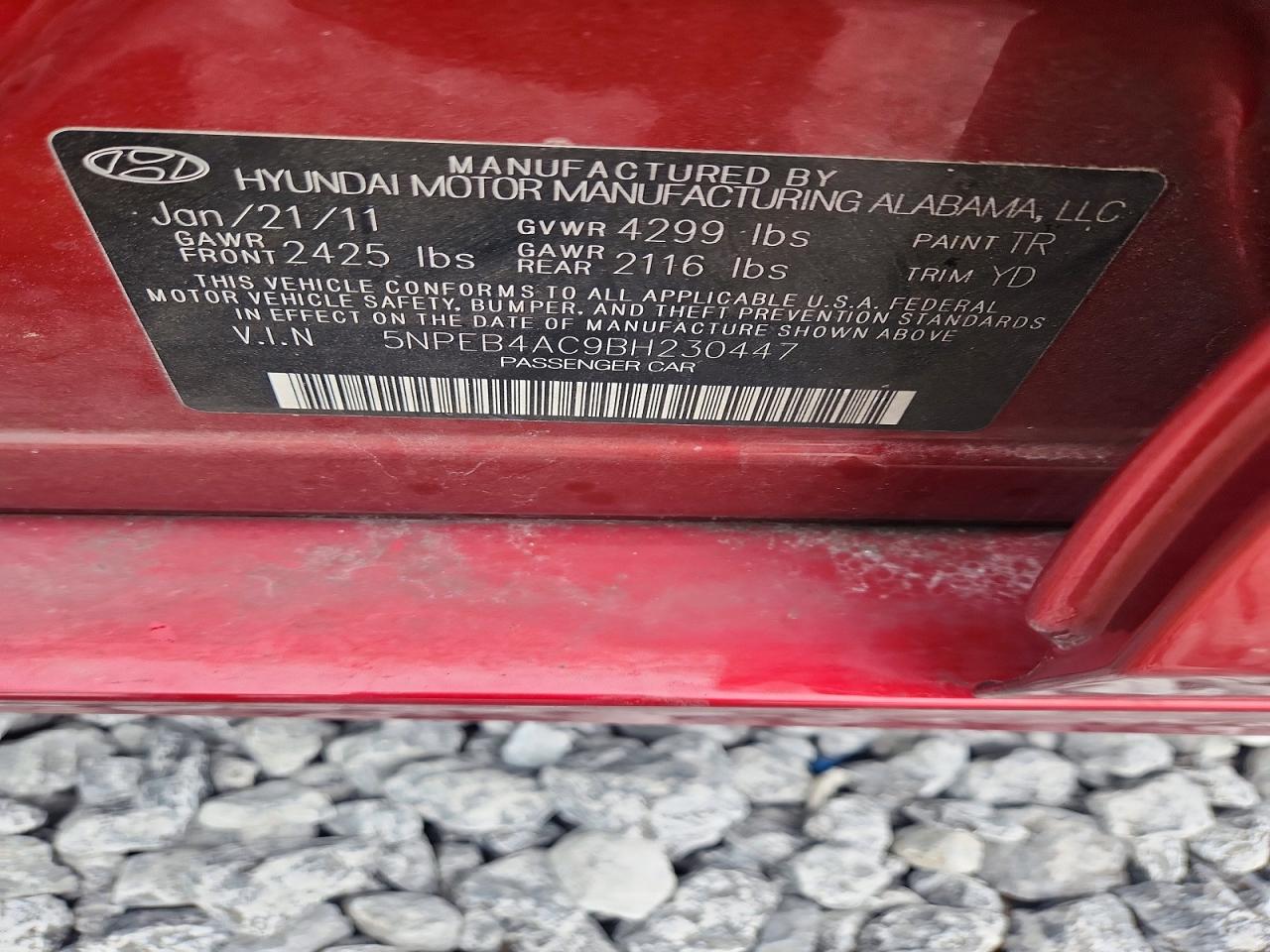 2011 Hyundai Sonata Gls Red vin: 5NPEB4AC9BH230447