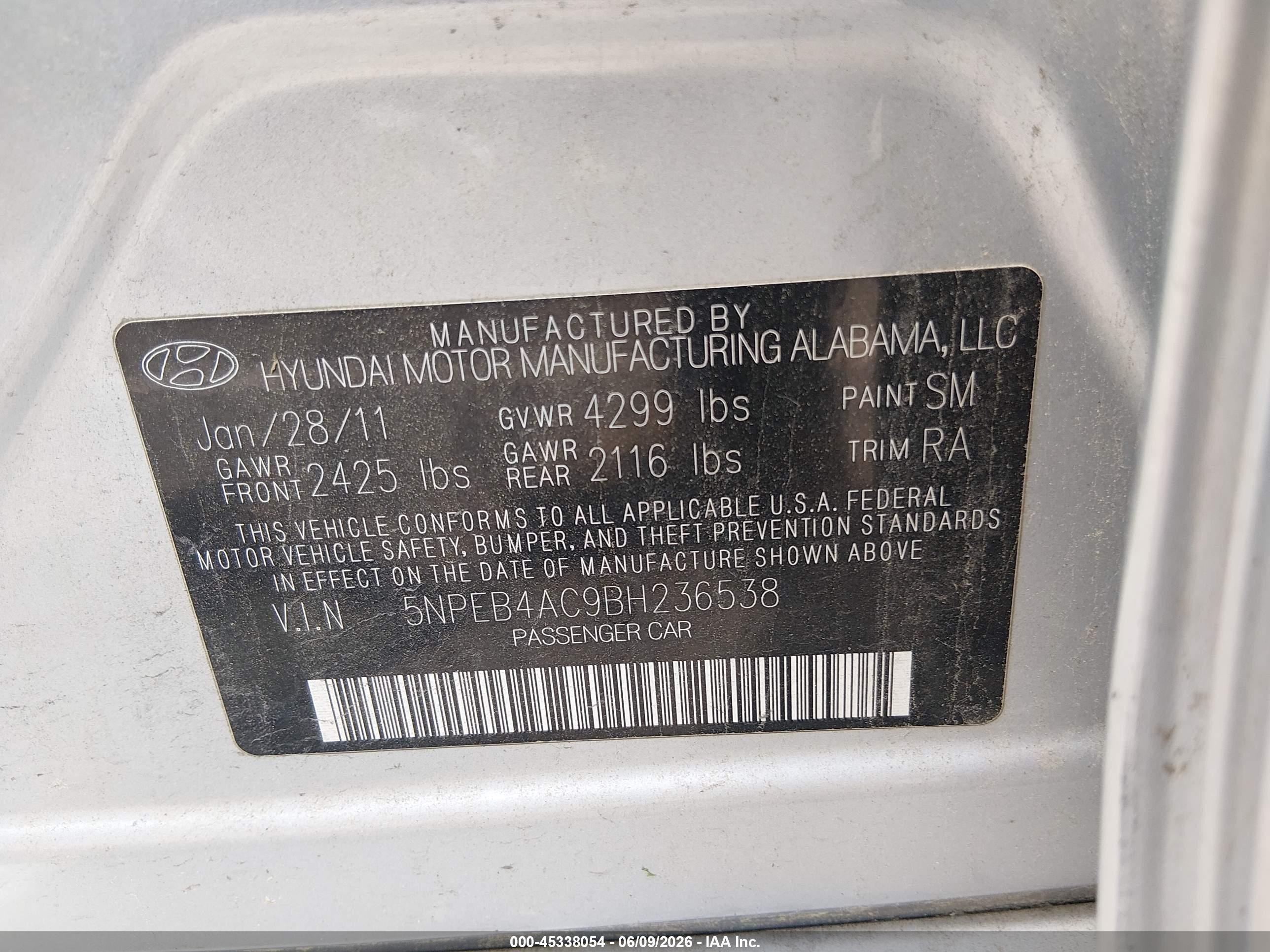 2011 Hyundai Sonata Gls Silver vin: 5NPEB4AC9BH236538