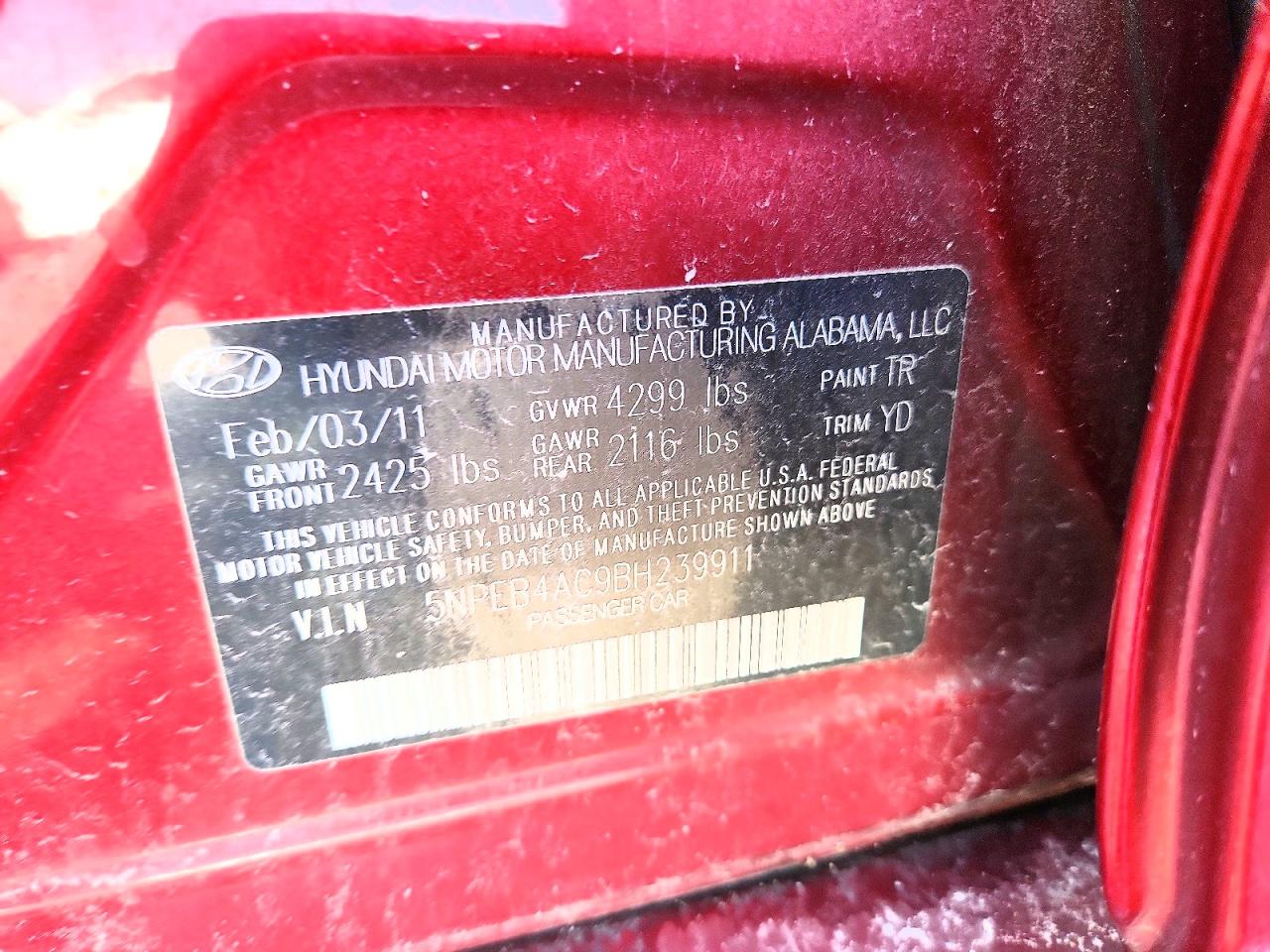 2011 Hyundai Sonata Gls Red vin: 5NPEB4AC9BH239911