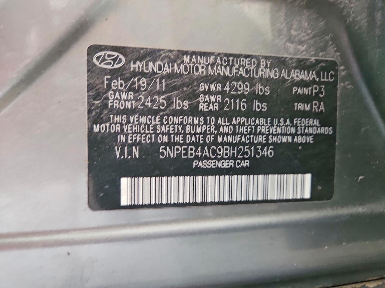 2011 Hyundai Sonata Gls Gray vin: 5NPEB4AC9BH251346