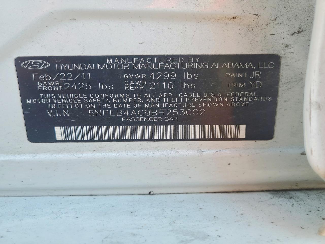 2011 Hyundai Sonata Gls White vin: 5NPEB4AC9BH253002