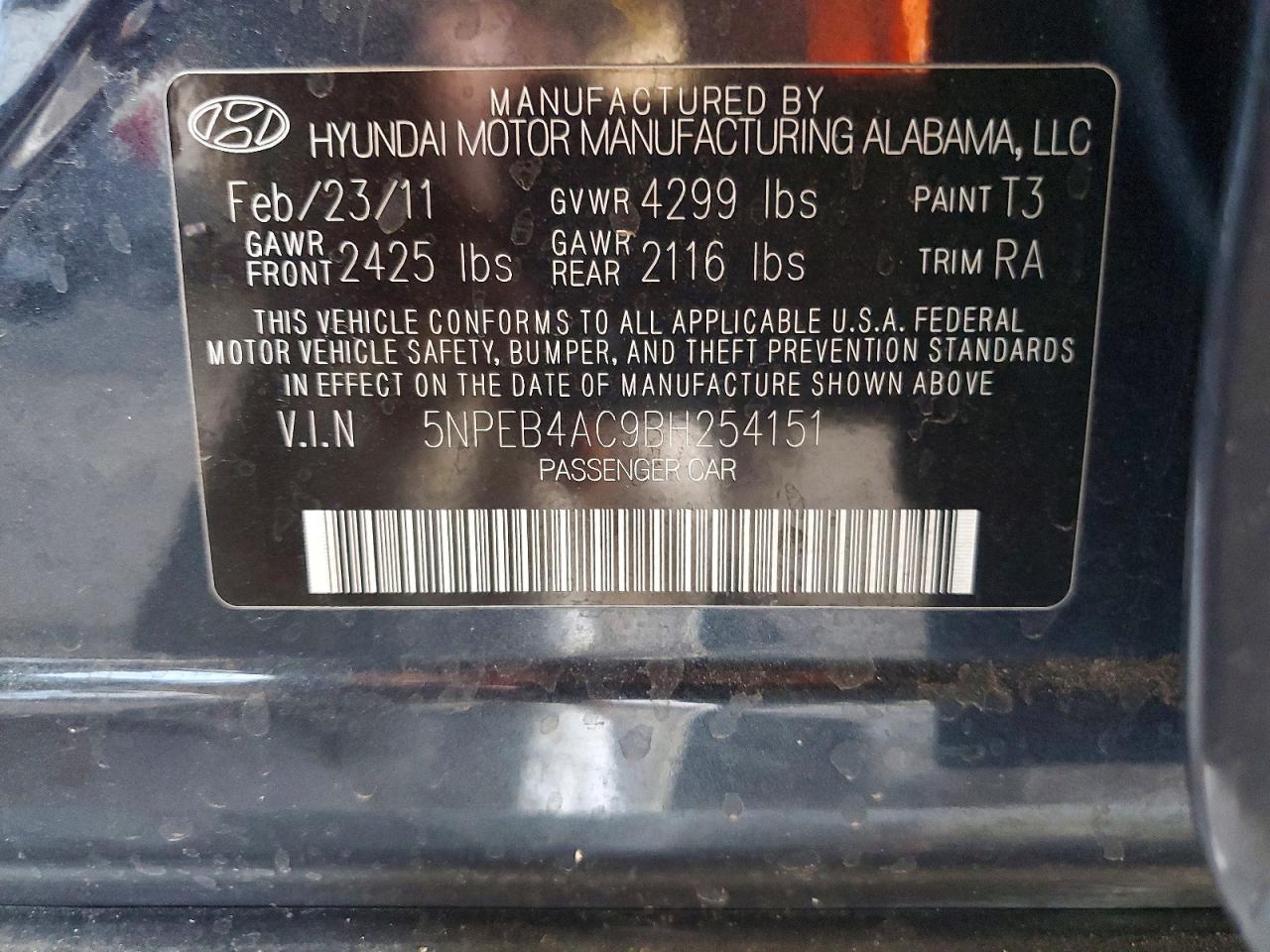 2011 Hyundai Sonata Gls Blue vin: 5NPEB4AC9BH254151